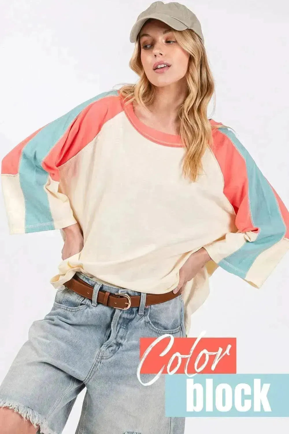 SAGE + FIG Color Block Curved Hem T-Shirt - Bad Moms Club
