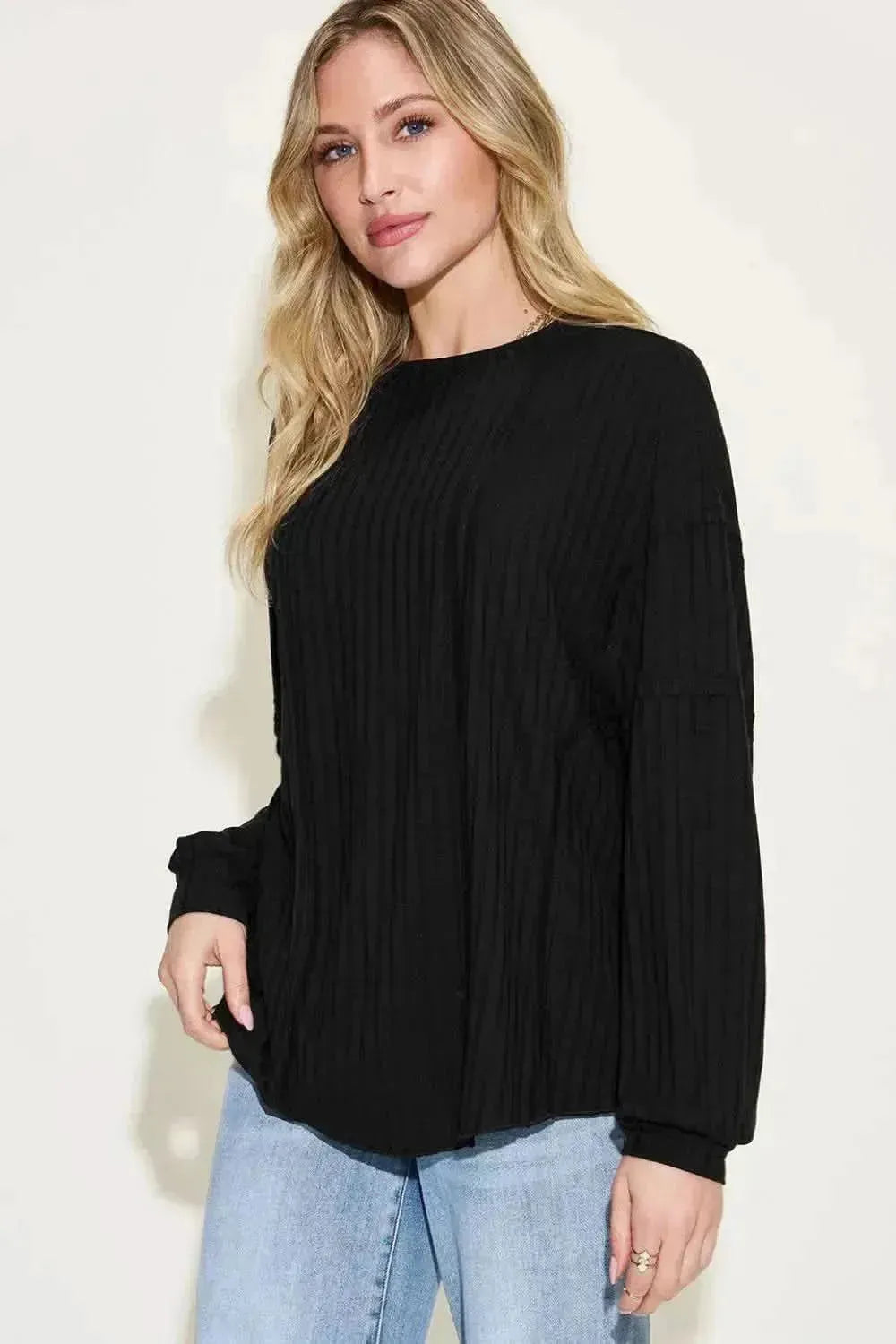 Basic Bae Full Size Ribbed Round Neck Long Sleeve T-Shirt - Bad Moms Club