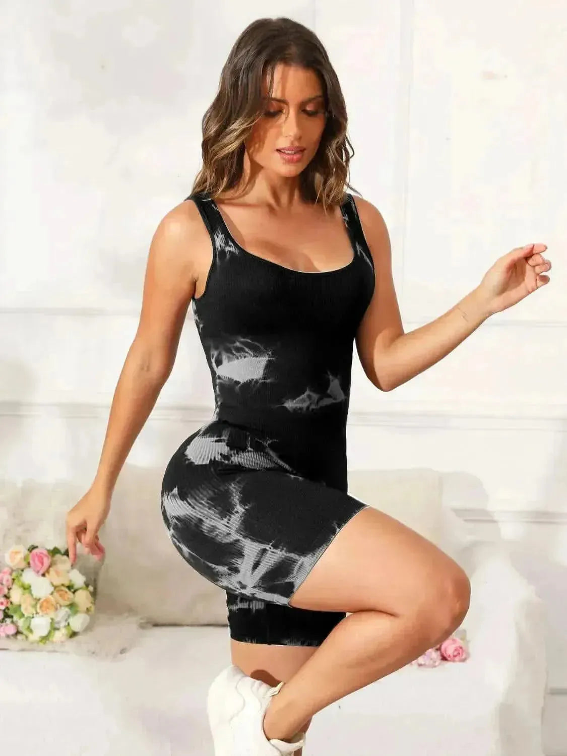 Tie-Dye Wide Strap Active Romper - Bad Moms Club