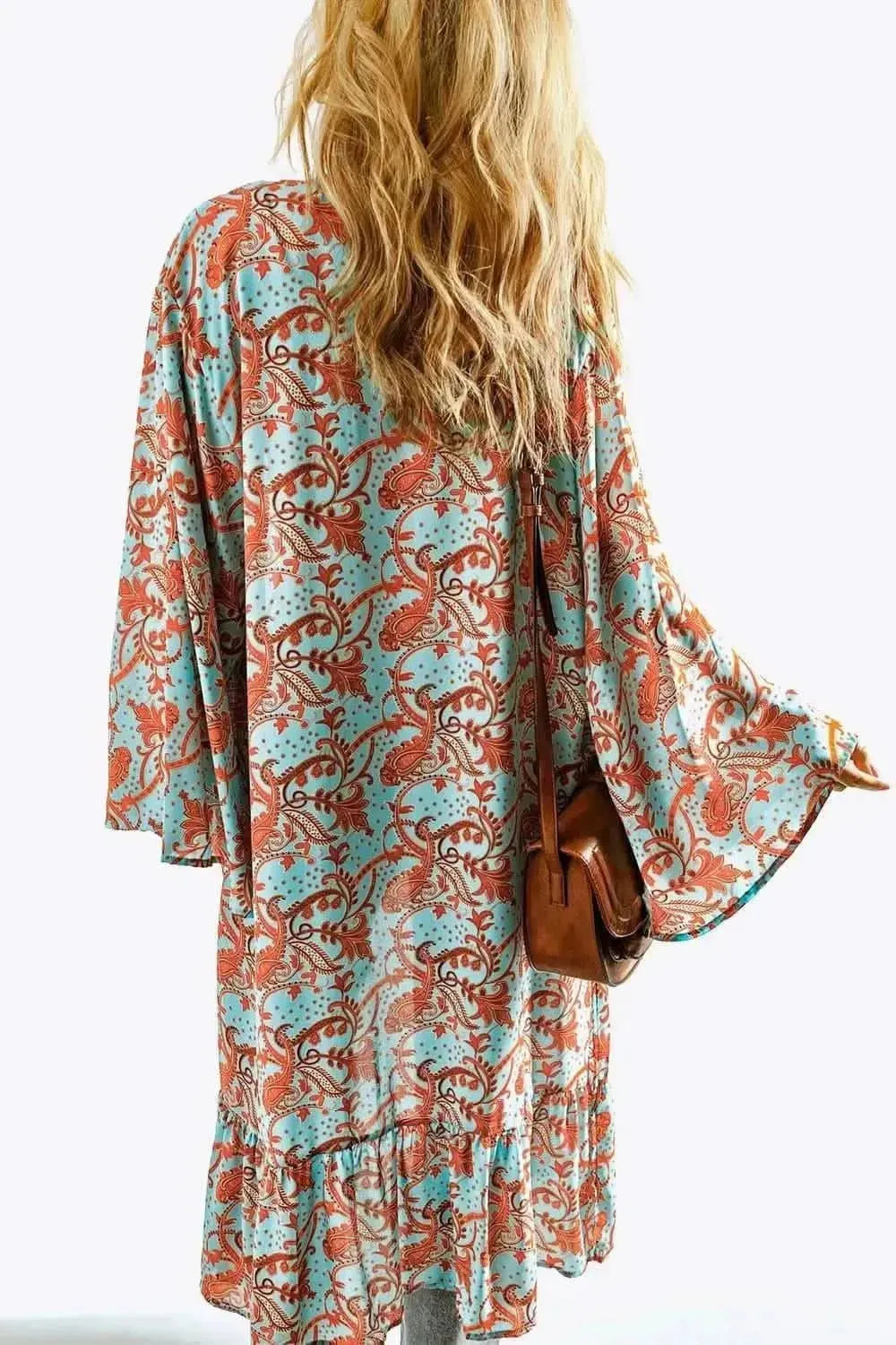 Printed Open Front Duster Cardigan - Bad Moms Club