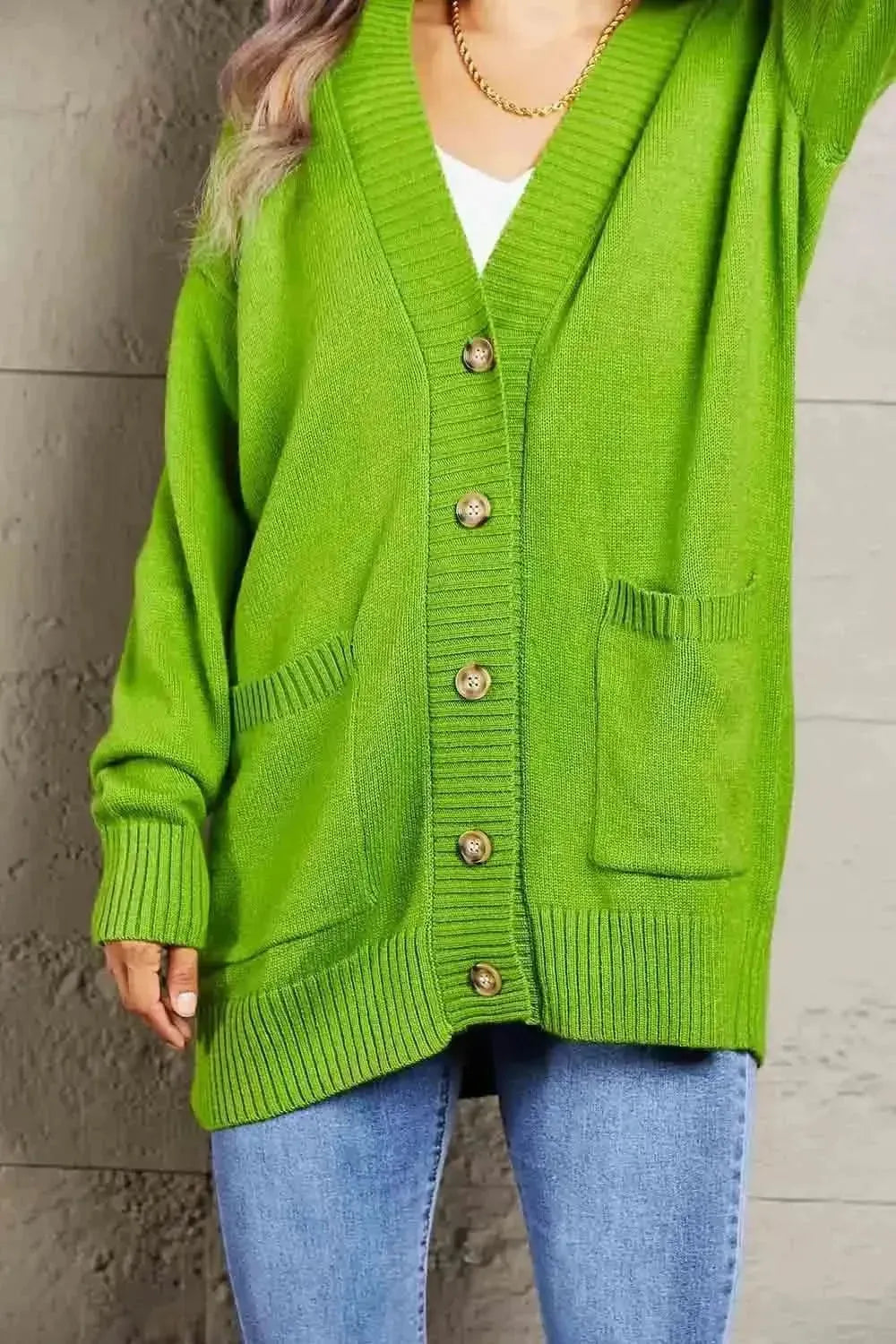 Ribbed Trim Dropped Shoulder Pocketed Cardigan - Bad Moms Club