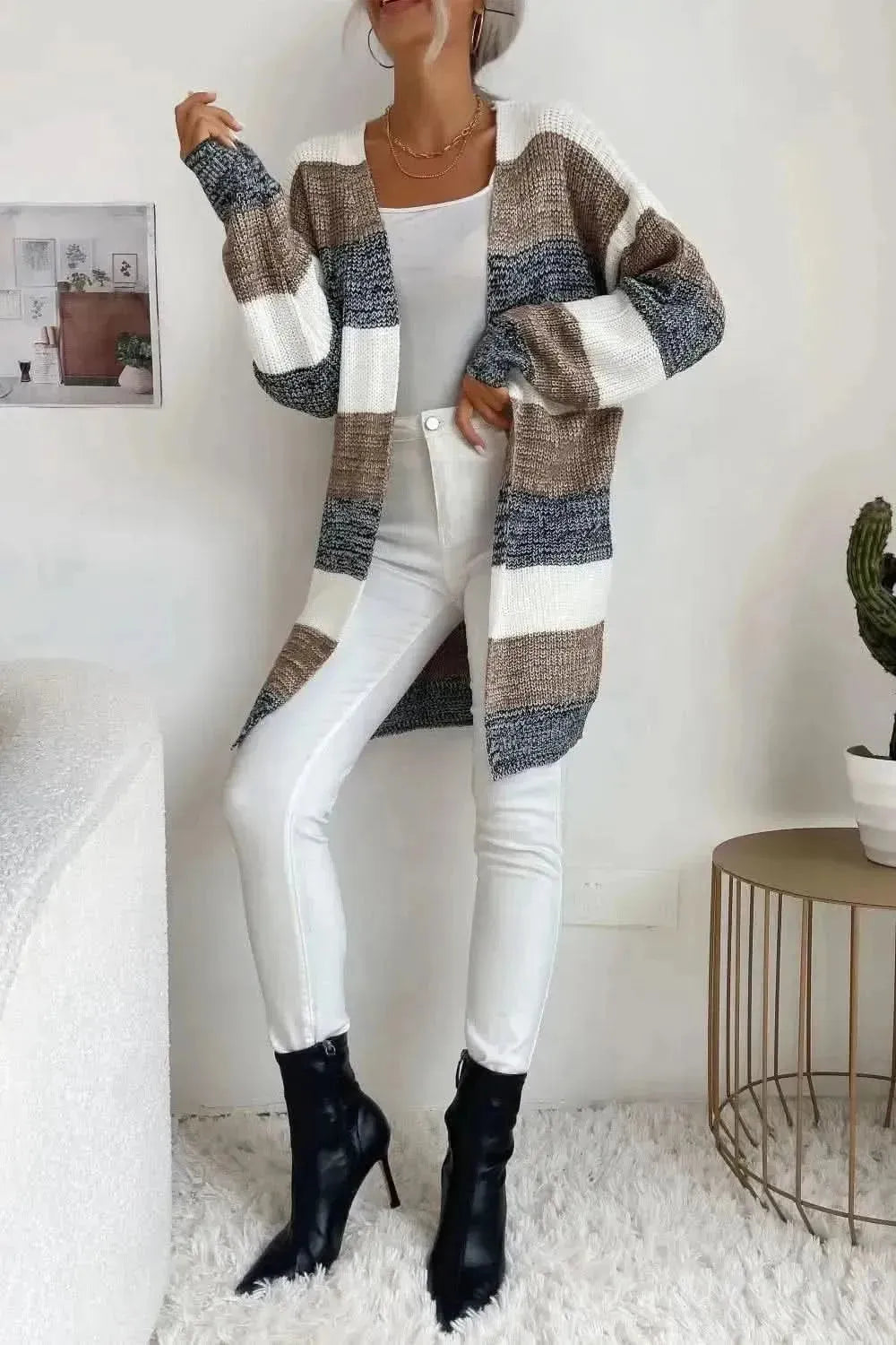 Striped Long Sleeve Duster Cardigan - Bad Moms Club