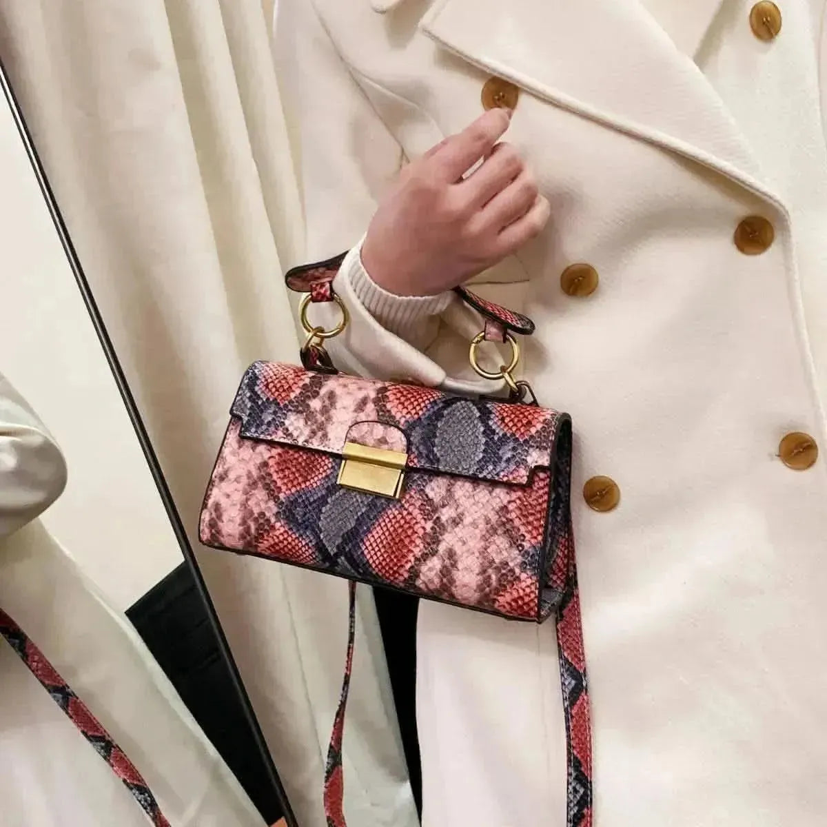 PU Leather Snakeskin Print Crossbody Bag - Bad Moms Club
