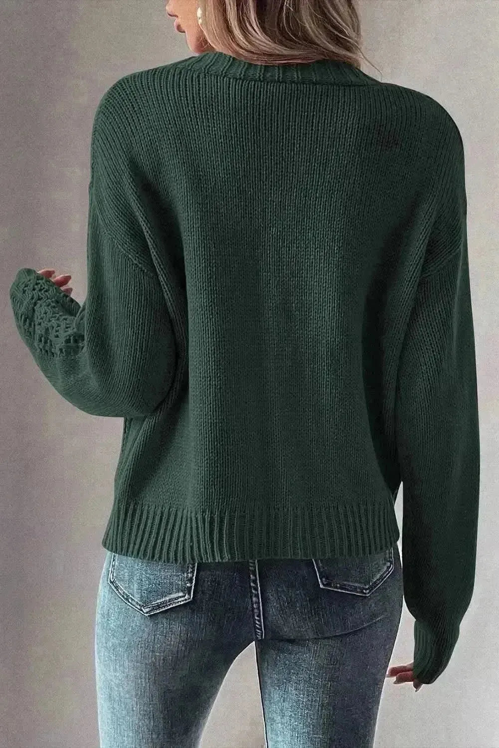 Openwork Button Up Long Sleeve Cardigan - Bad Moms Club