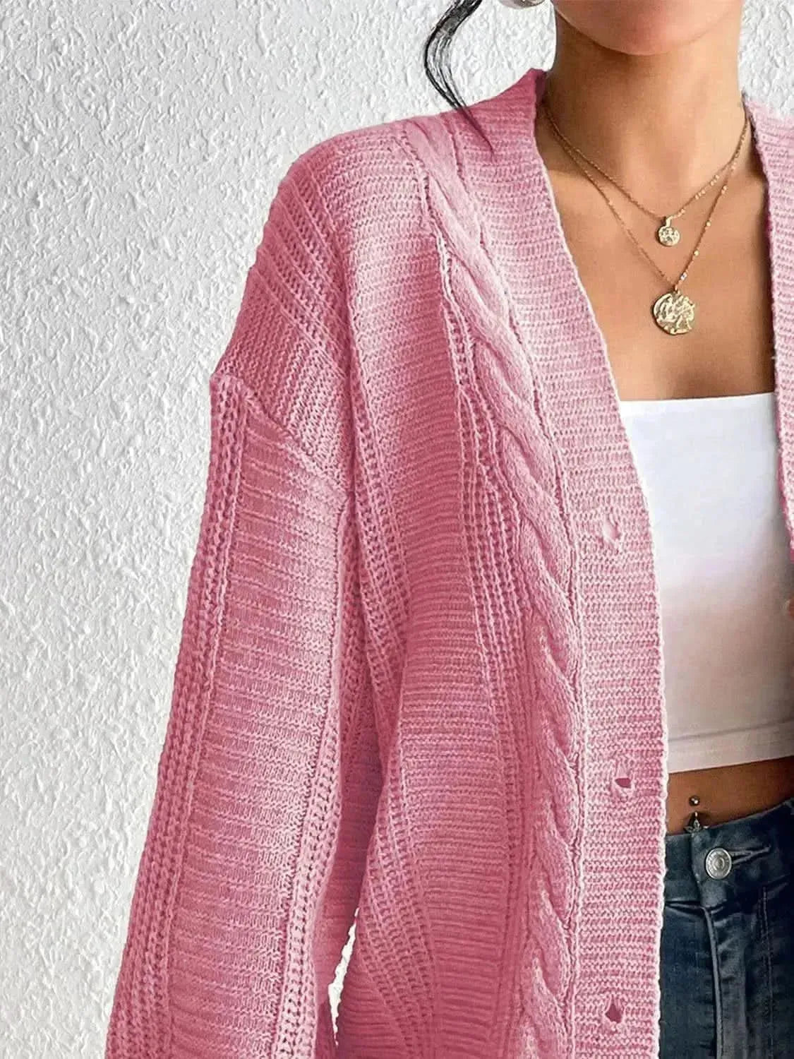 Cable-Knit Button Down Cardigan - Bad Moms Club