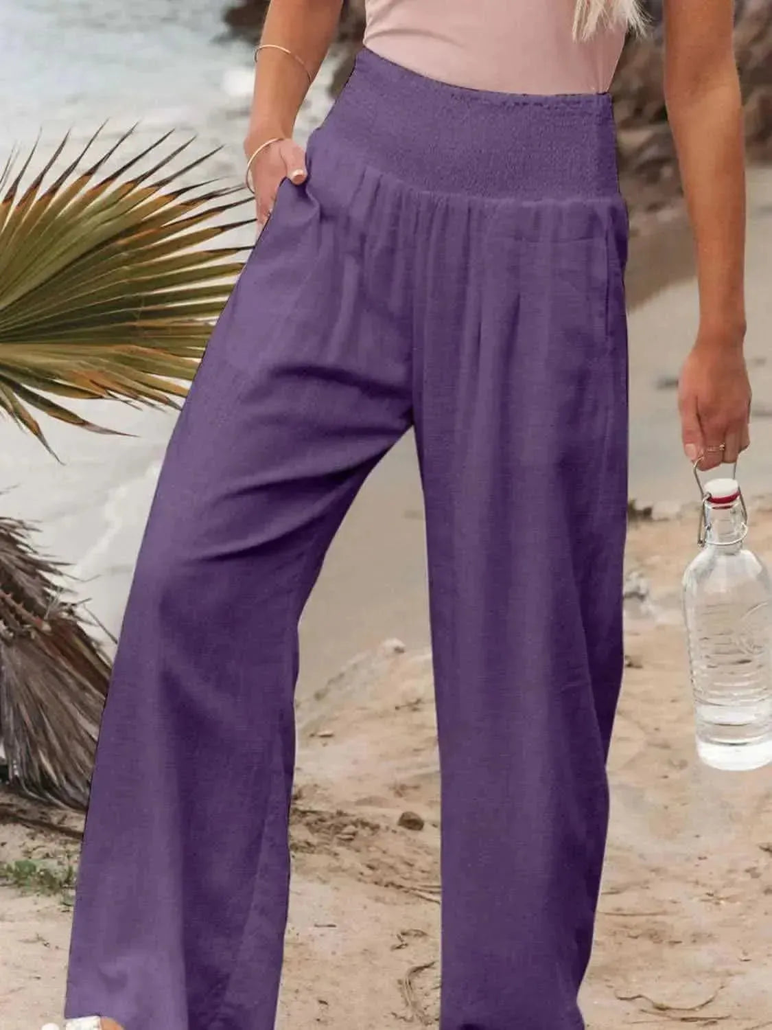 Full Size Smocked Waist Wide Leg Pants - Bad Moms Club