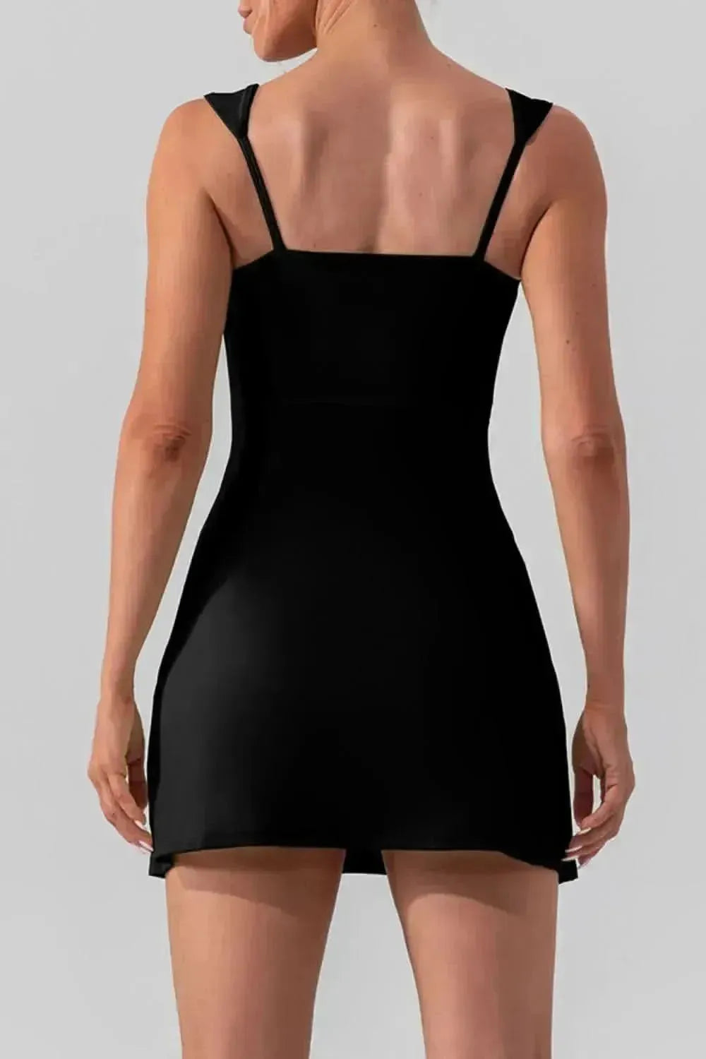 Square Neck Sleeveless Slit Mini Active Dress - Bad Moms Club