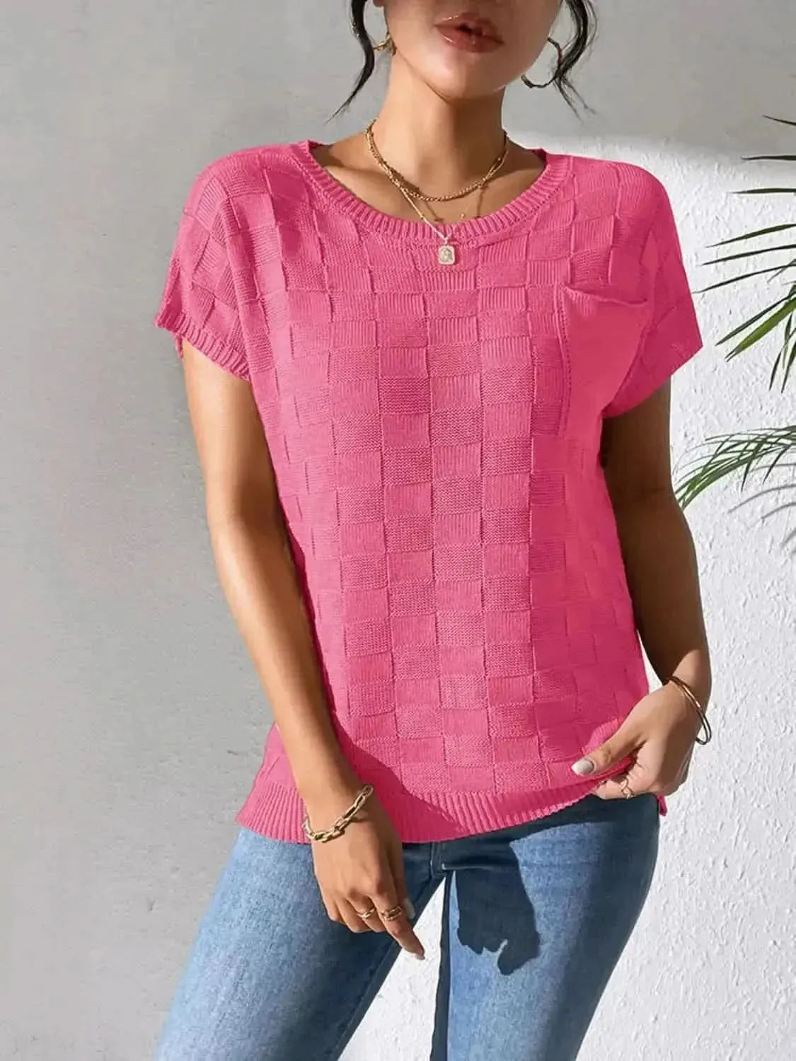 Round Neck Short Sleeve Knit Top - Bad Moms Club