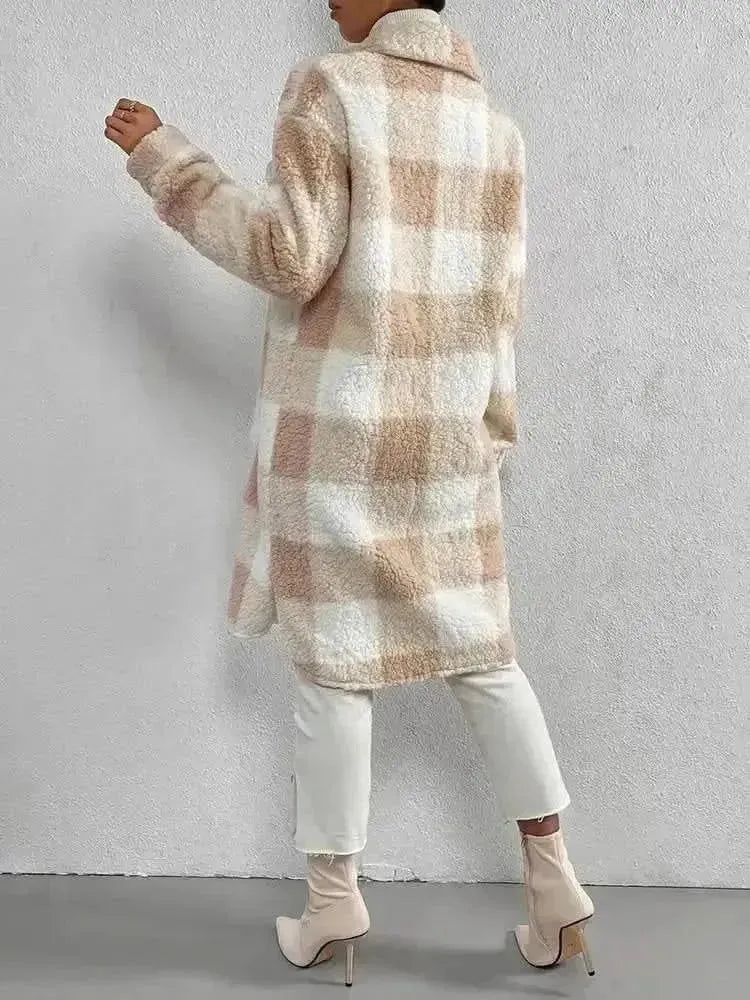Plaid Collared Neck Button Down Coat - Bad Moms Club