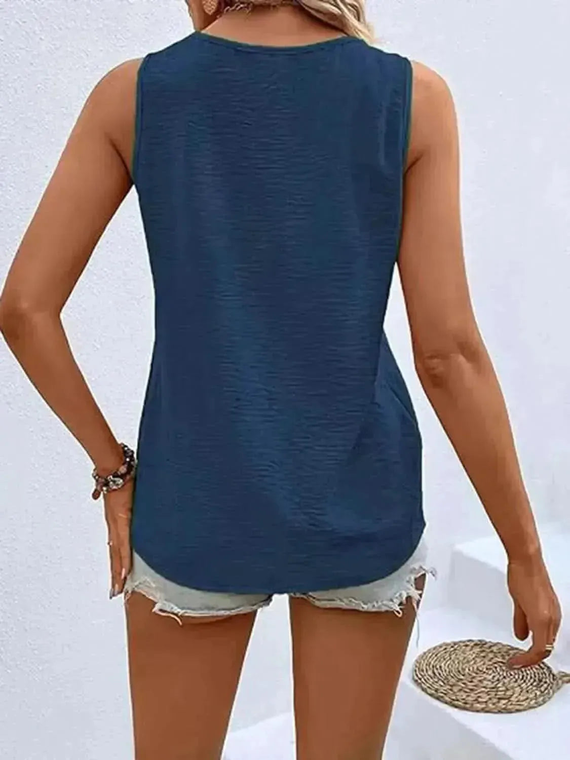 Full Size Decorative Button V-Neck Tank - Bad Moms Club