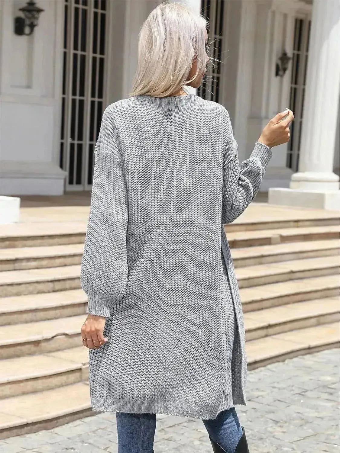 Open Front Dropped Shoulder Longline Cardigan - Bad Moms Club