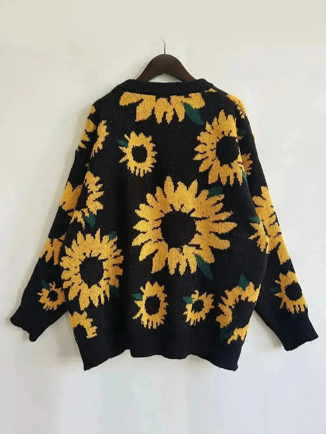 Sunflower Dropped Shoulder Long Sleeve Sweater - Bad Moms Club