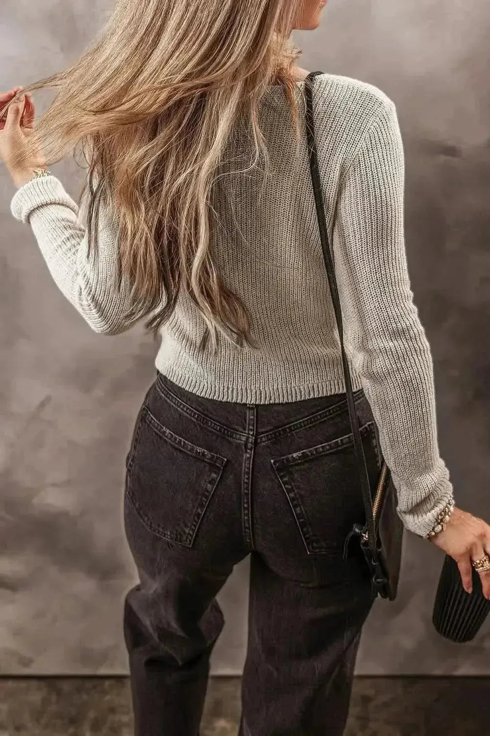 V-Neck Long Sleeve Cropped Cardigan - Bad Moms Club
