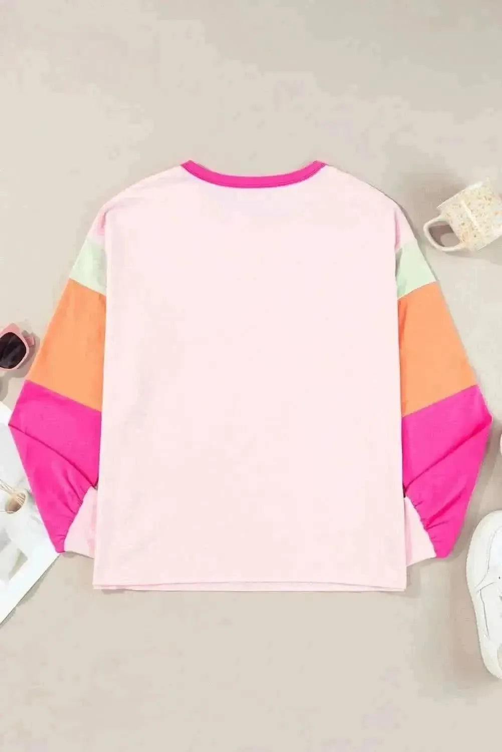 Color Block Round Neck Long Sleeve Top - Bad Moms Club