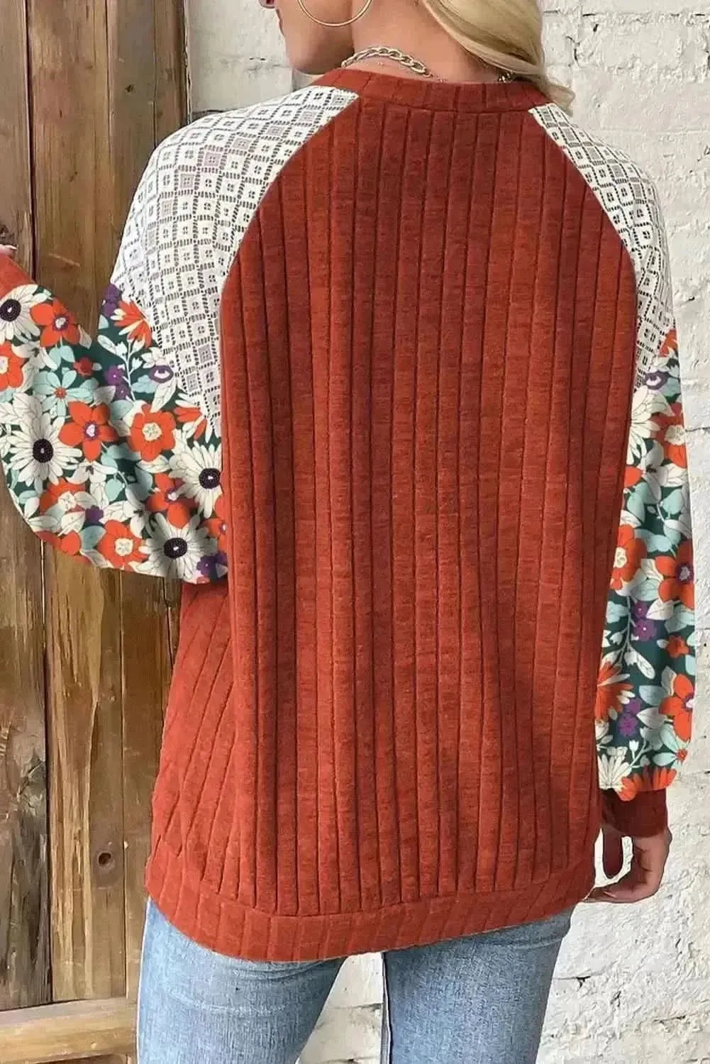 Printed Round Neck Long Sleeve Top - Bad Moms Club