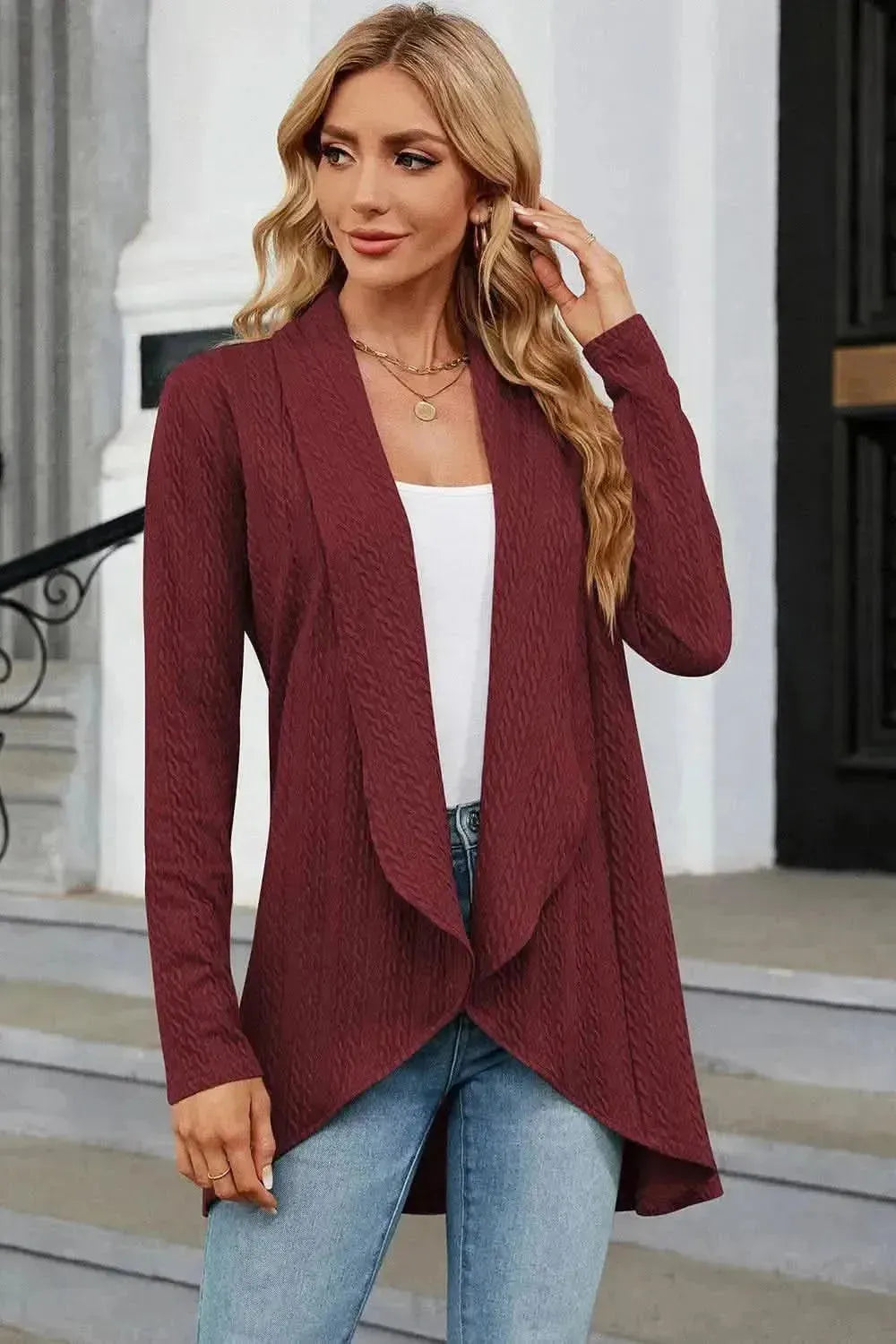 Open Front Long Sleeve Cardigan - Bad Moms Club
