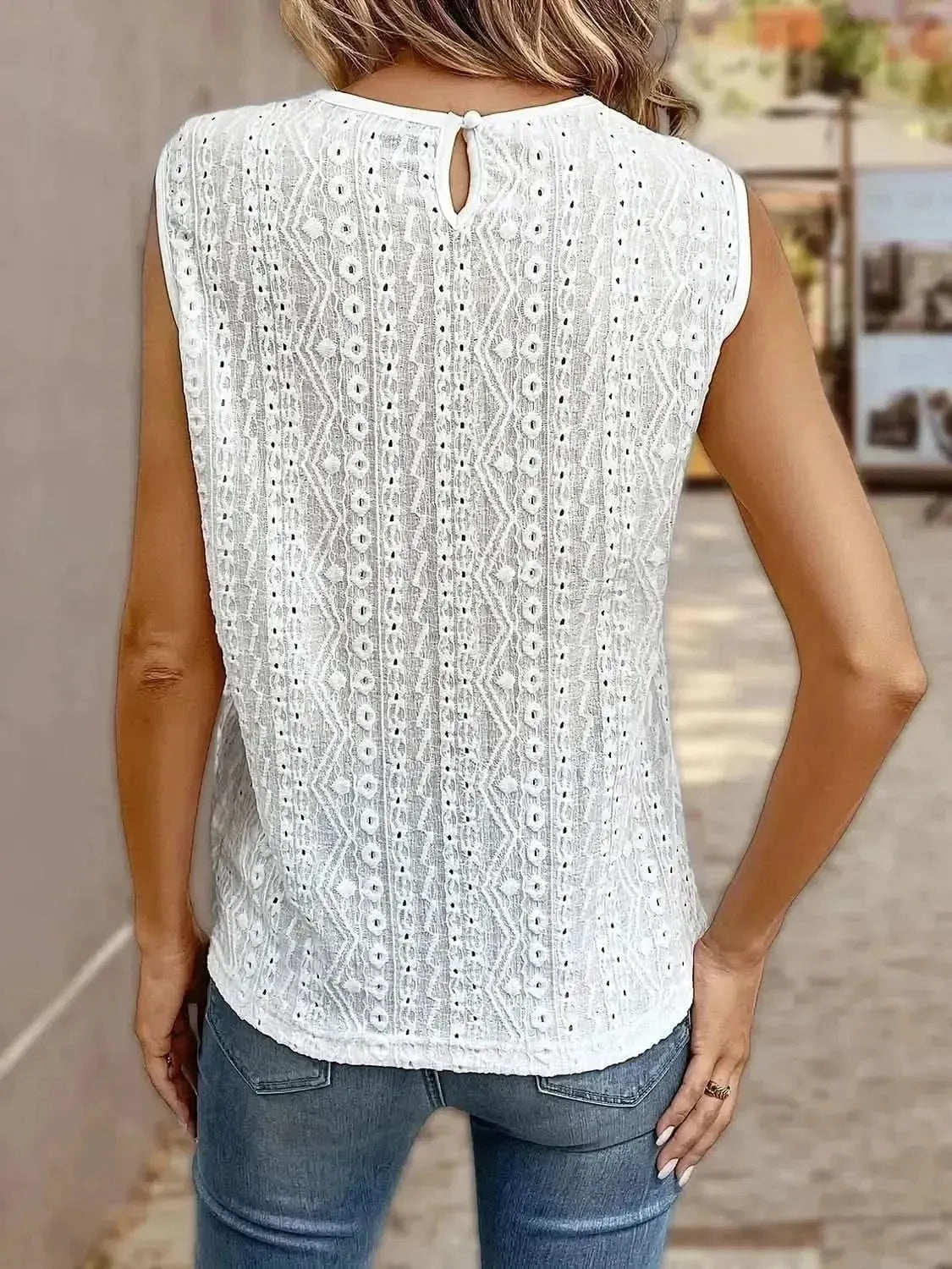 Lace Eyelet Sleeveless Top - Bad Moms Club