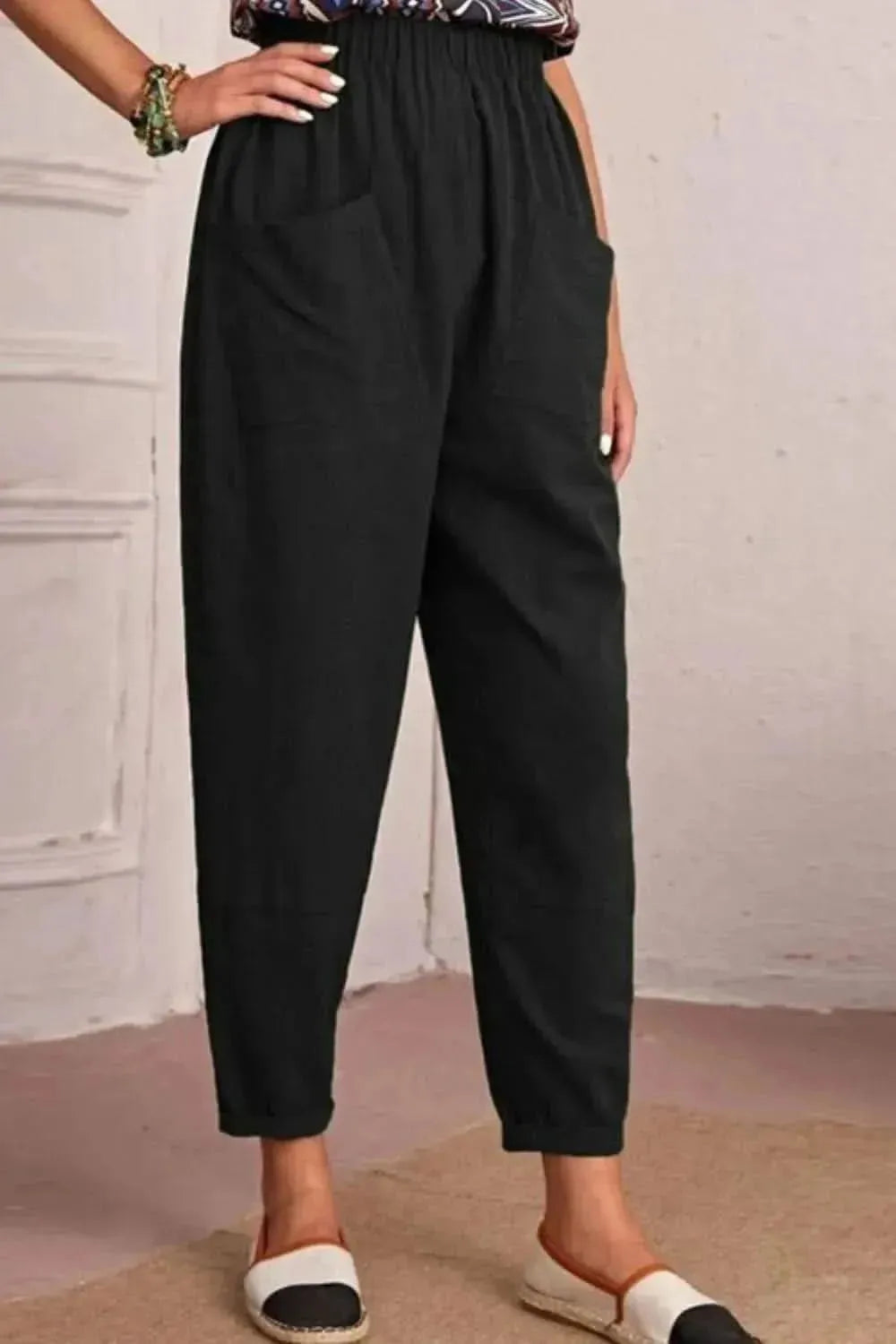 Elastic Waist Pocket Tapered Pants - Bad Moms Club