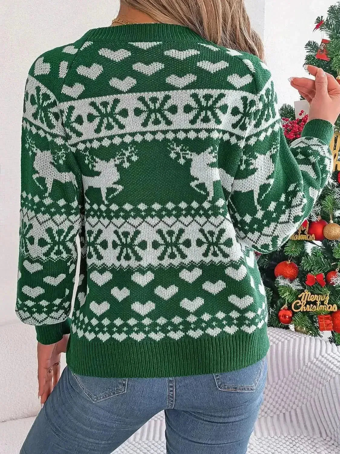 Christmas Element Round Neck Long Sleeve Sweater - Bad Moms Club