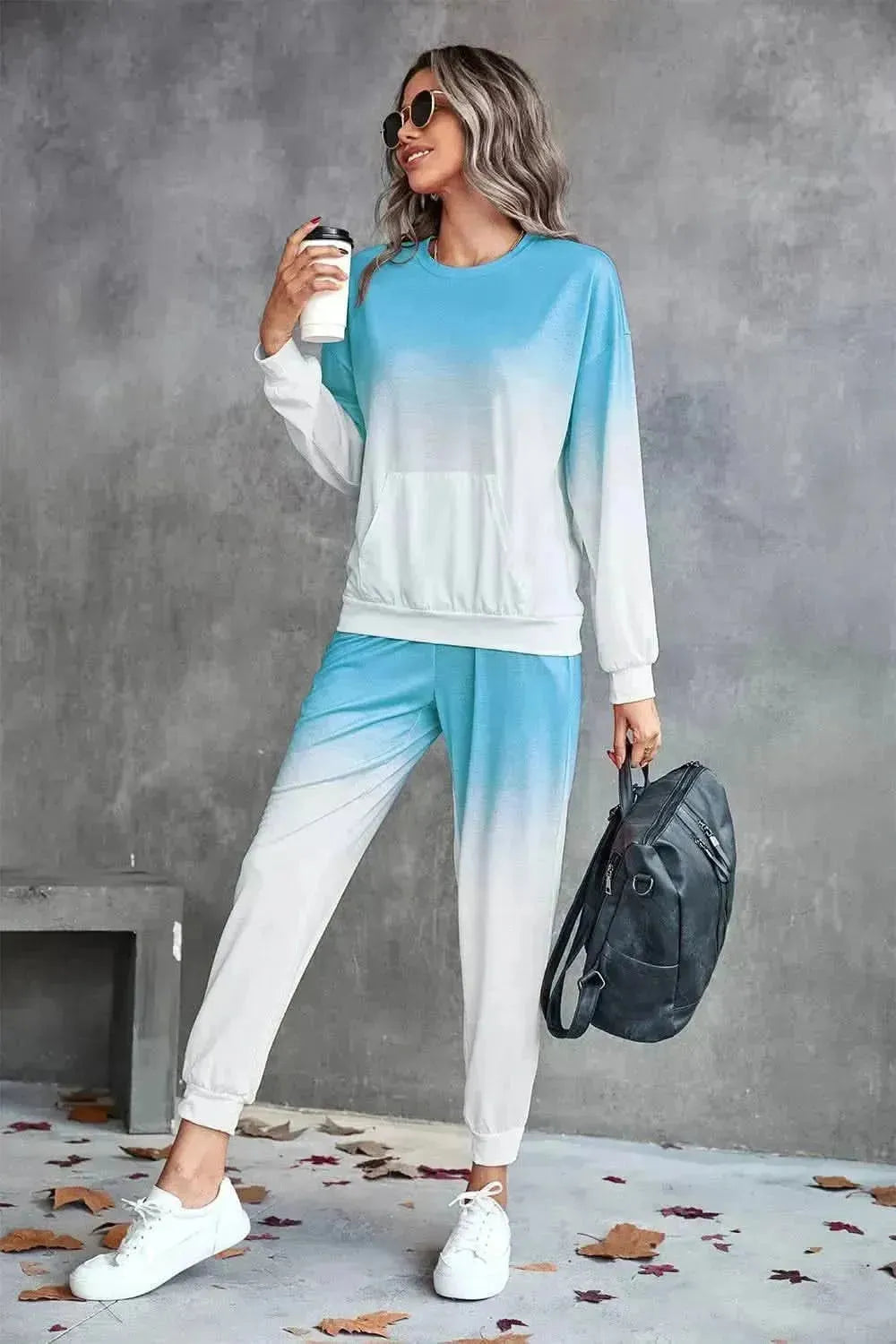 Gradient Round Neck Sweatshirt and Joggers Set - Bad Moms Club
