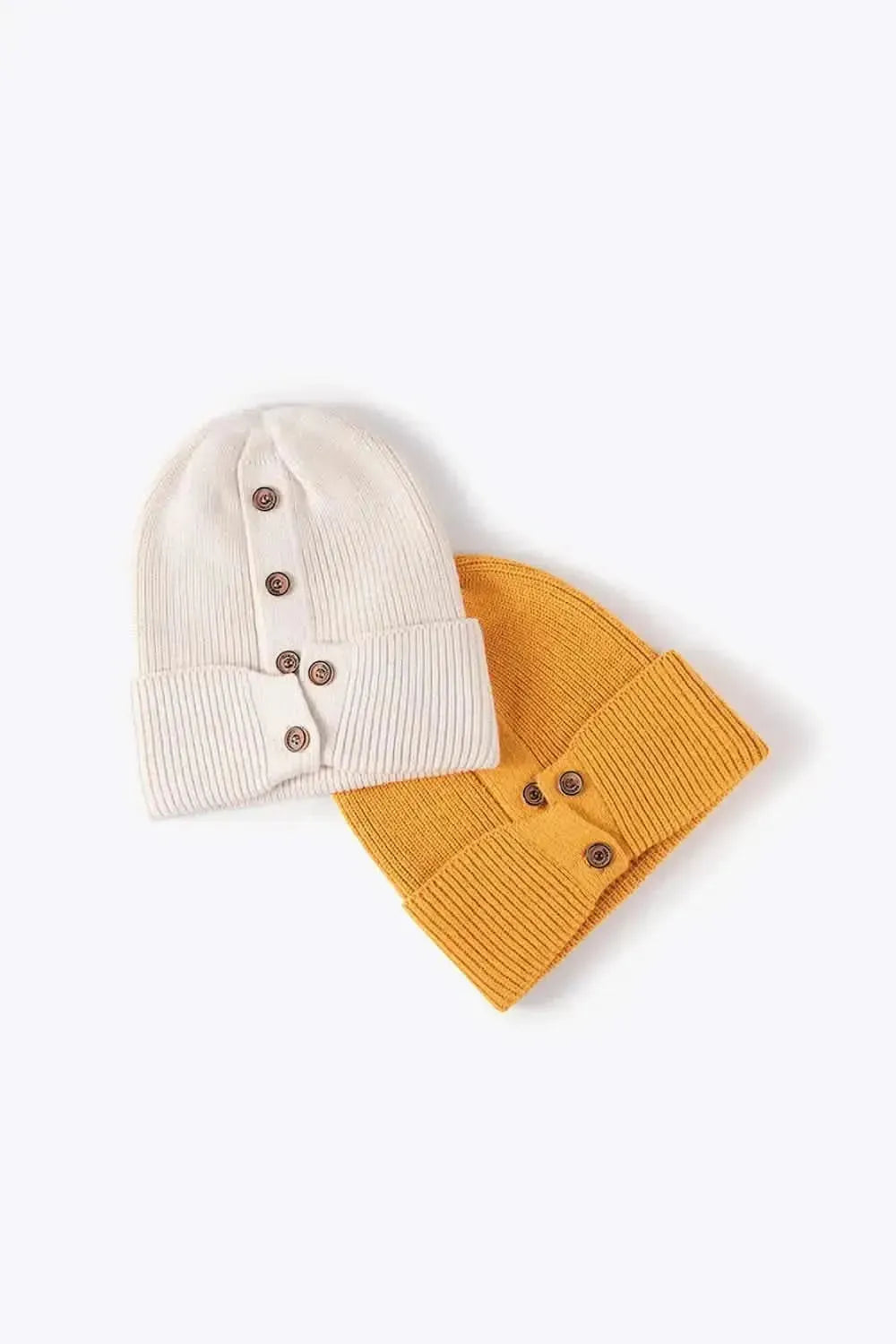 Button Detail Rib-Knit Cuff Beanie - Bad Moms Club