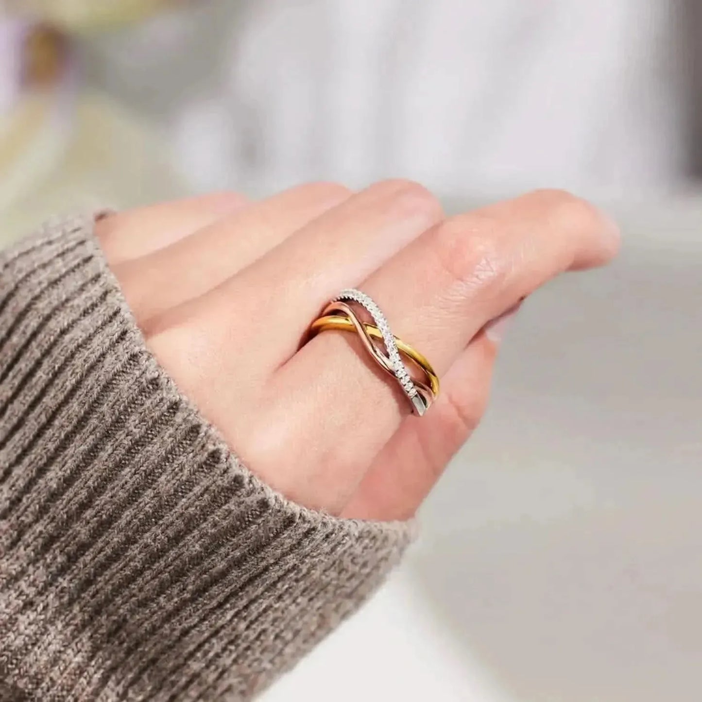 Crisscross Gold-Plated 925 Sterling Silver Ring - Bad Moms Club