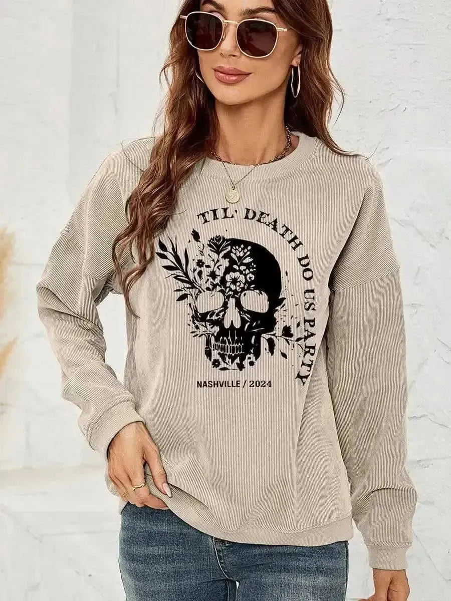 Skull Graphic Dropped Shoulder Sweatshirt - Bad Moms Club