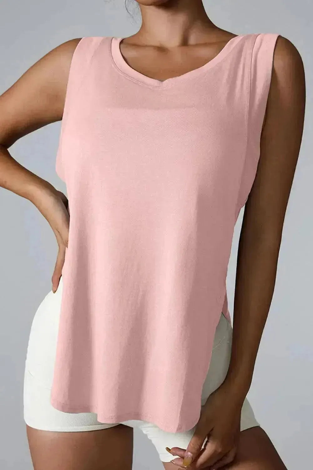 Slit Round Neck Active Tank - Bad Moms Club