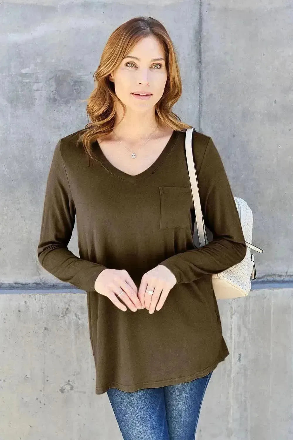 Basic Bae Full Size V-Neck Long Sleeve Top - Bad Moms Club