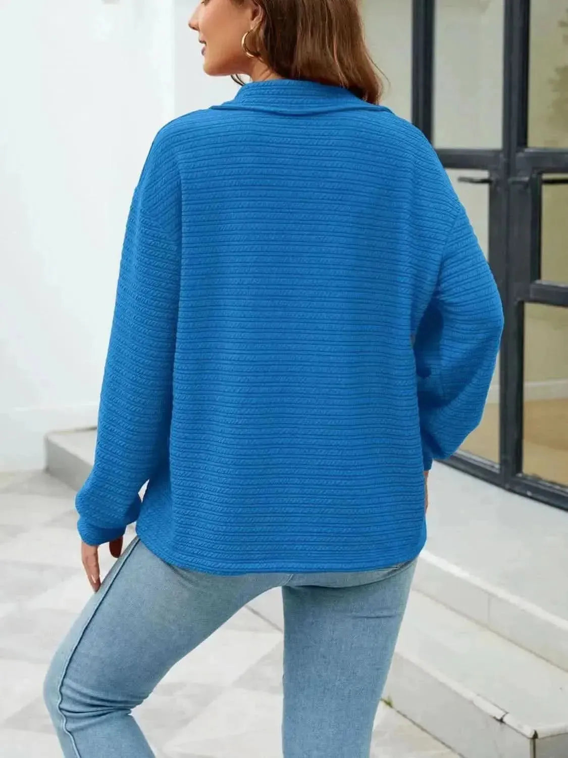 Quarter-Zip Collared Drop Shoulder Sweatshirt - Bad Moms Club