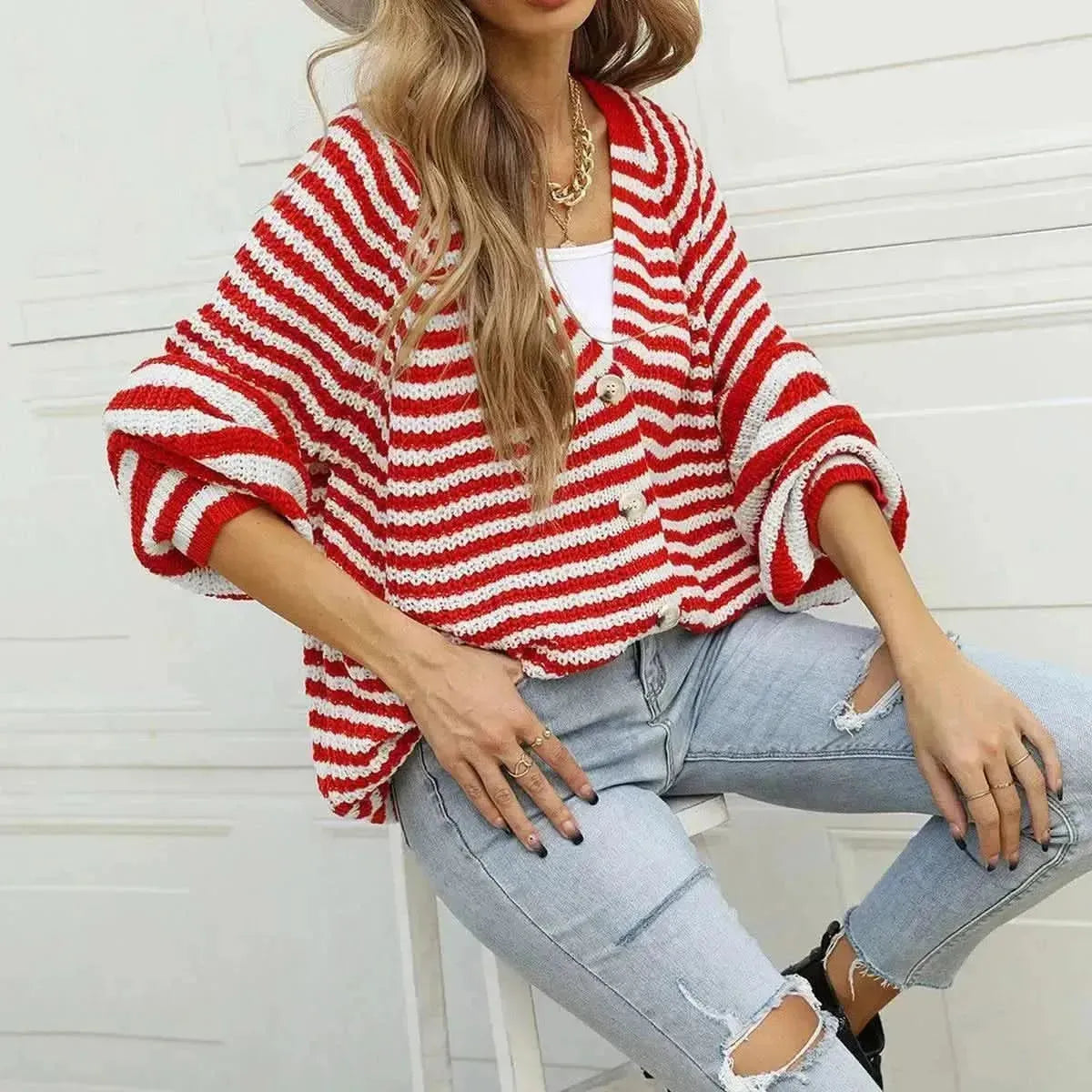 Striped Button Down Long Sleeve Cardigan - Bad Moms Club
