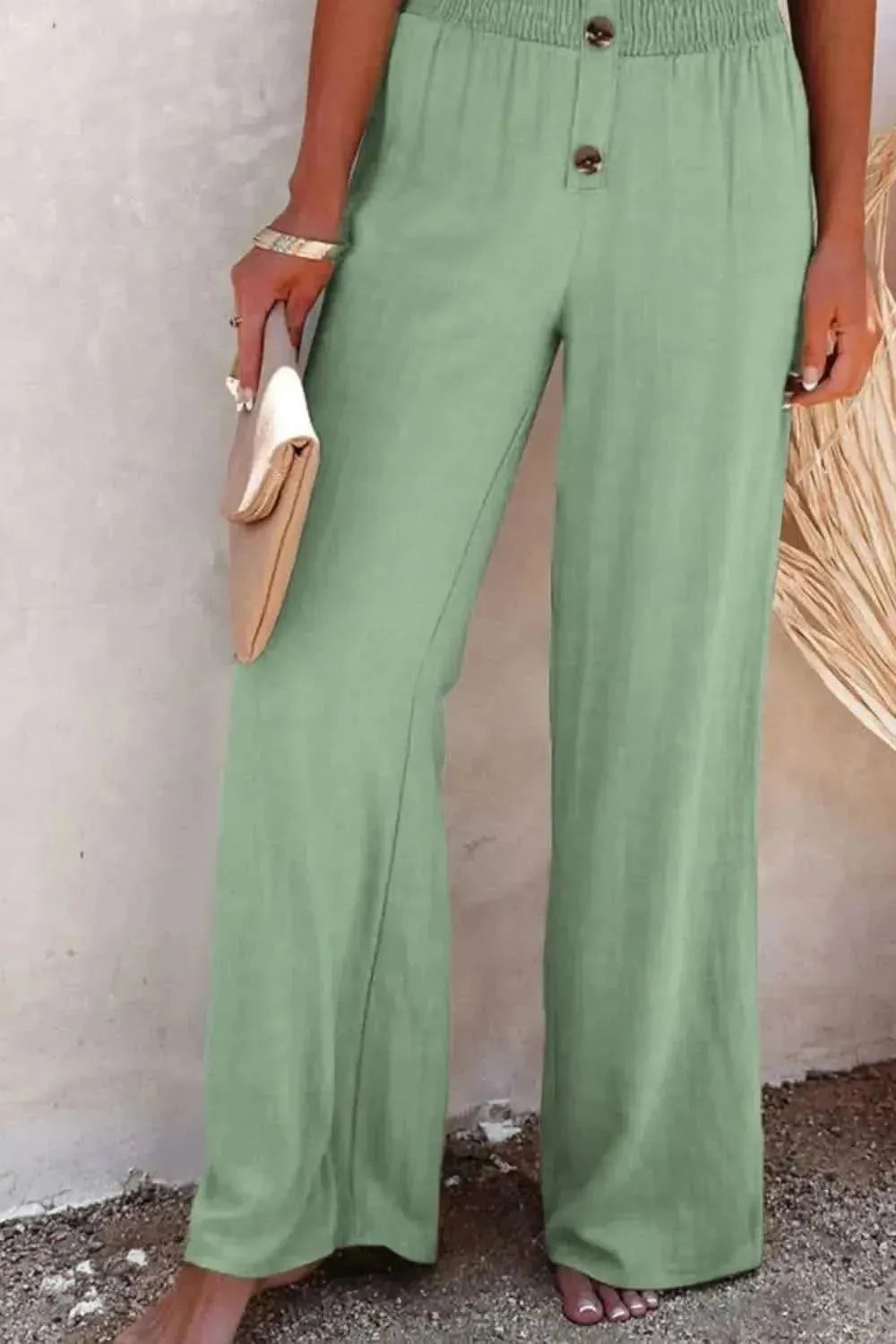 Full Size Decorative Button High Waist Pants - Bad Moms Club