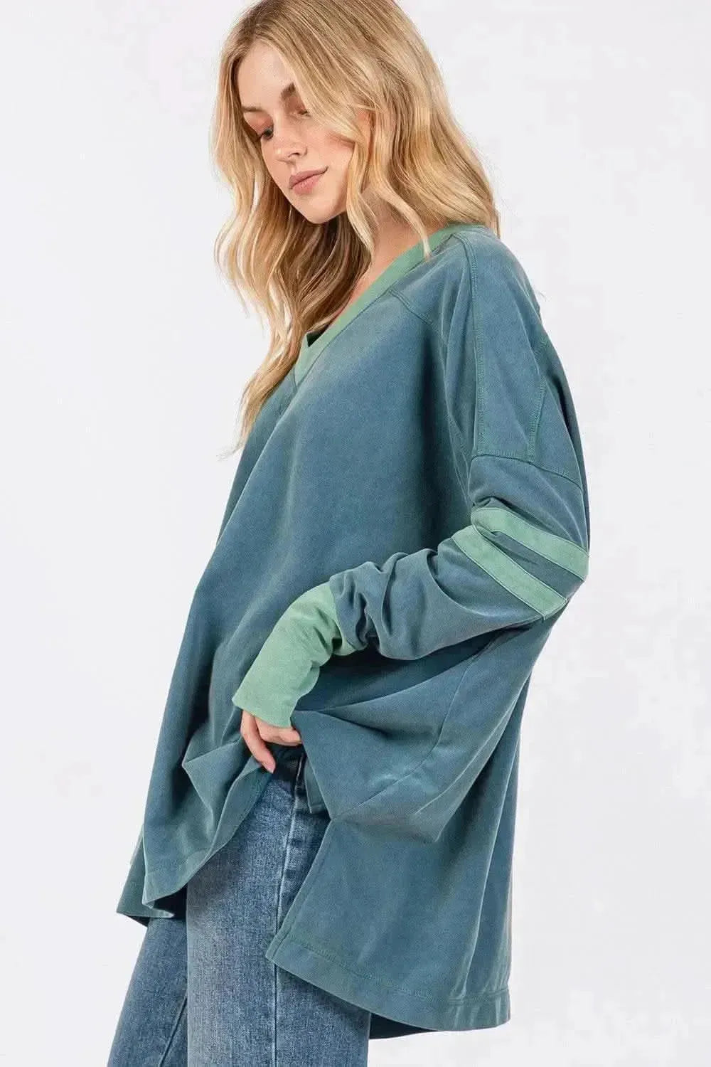 SAGE + FIG Mineral Wash Side Slit Contrast Top - Bad Moms Club