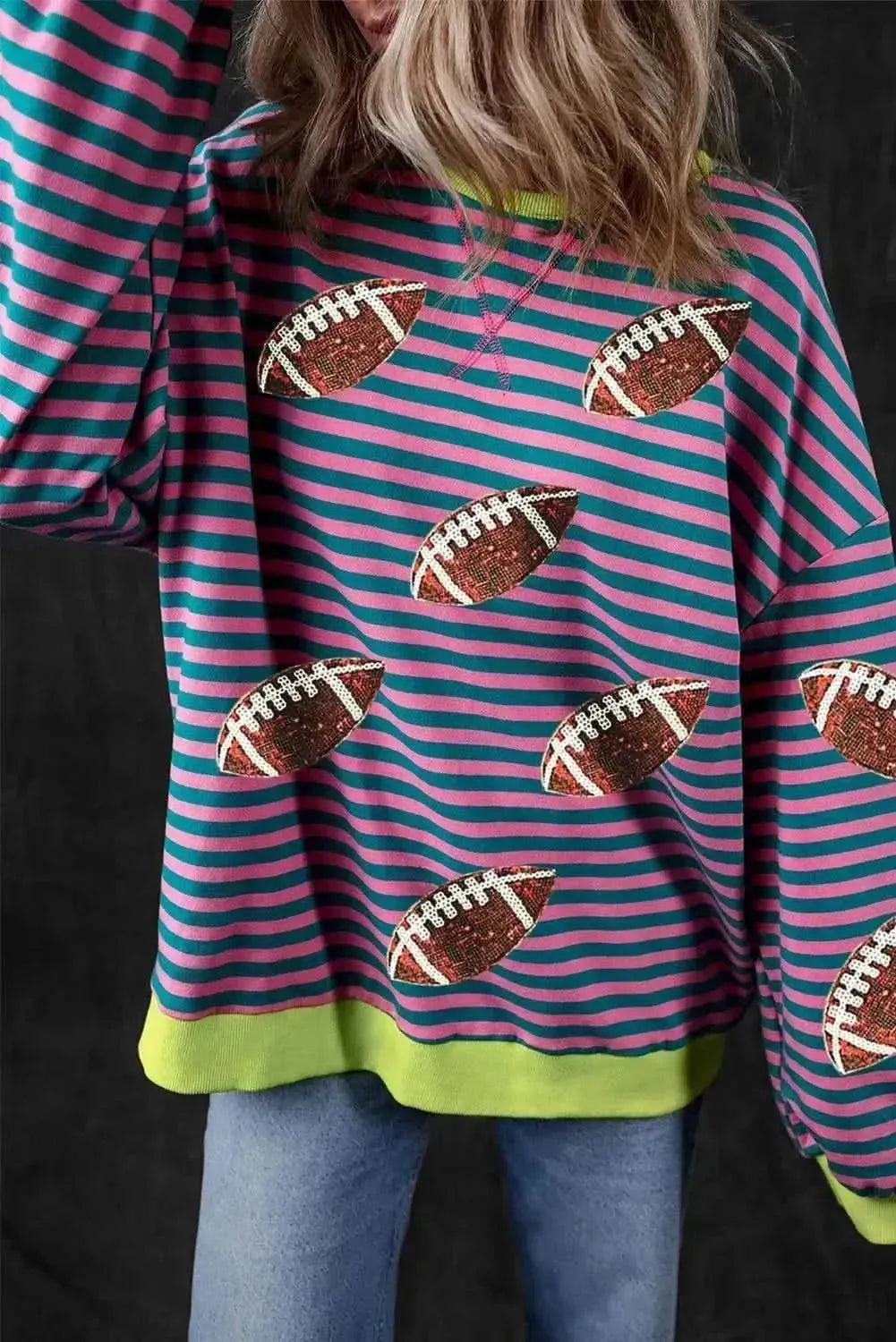 Striped Football Long Sleeve Sweatshirt - Bad Moms Club