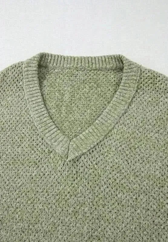 V-Neck Dropped Shoulder Long Sleeve Sweater - Bad Moms Club