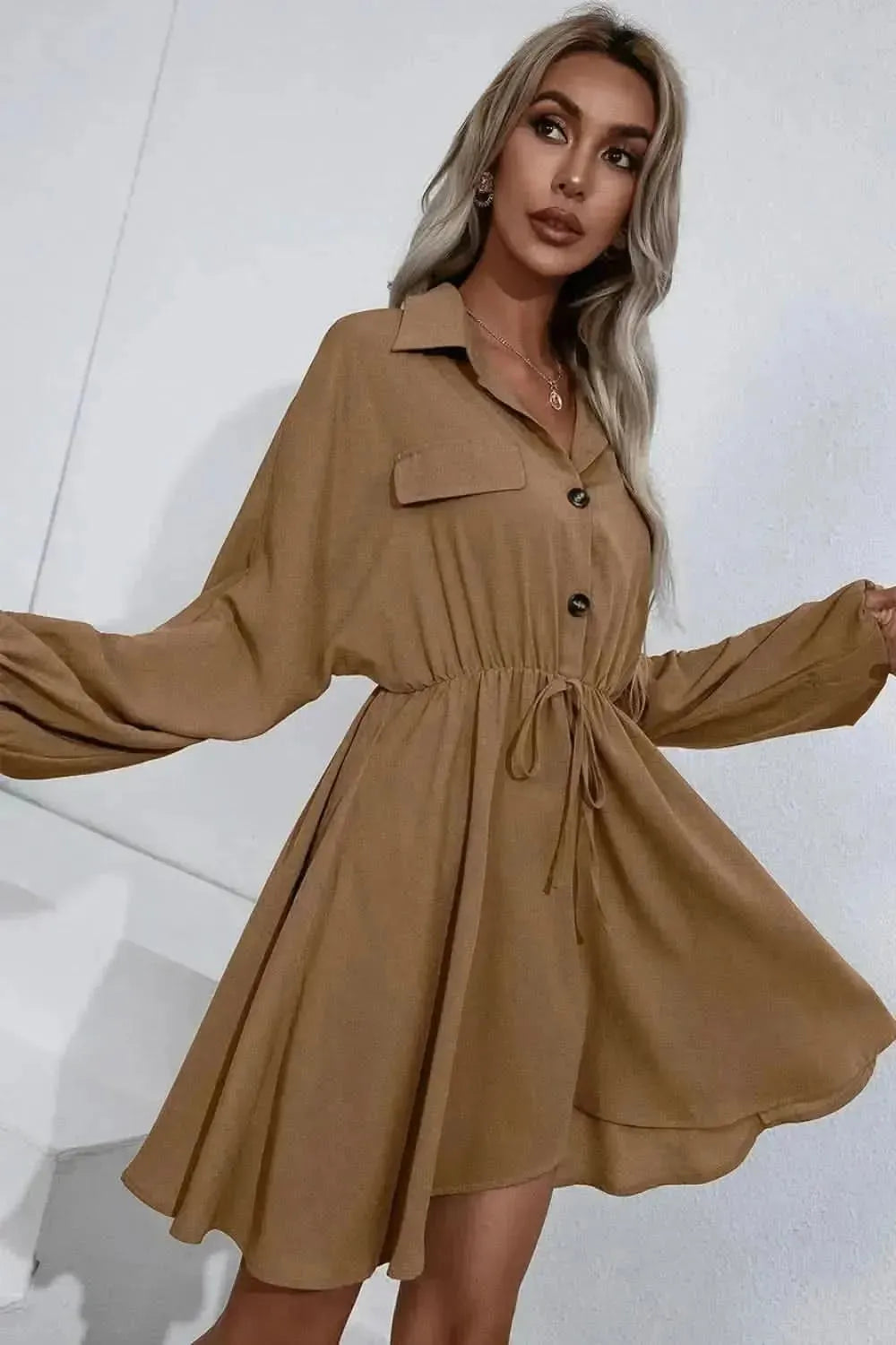 Ivy Lane Collared Tie Waist Button Up Shirt Dress - Bad Moms Club