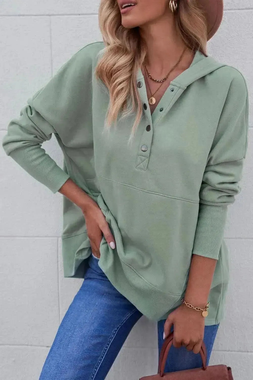 Quarter-Snap Dropped Shoulder Hoodie - Bad Moms Club
