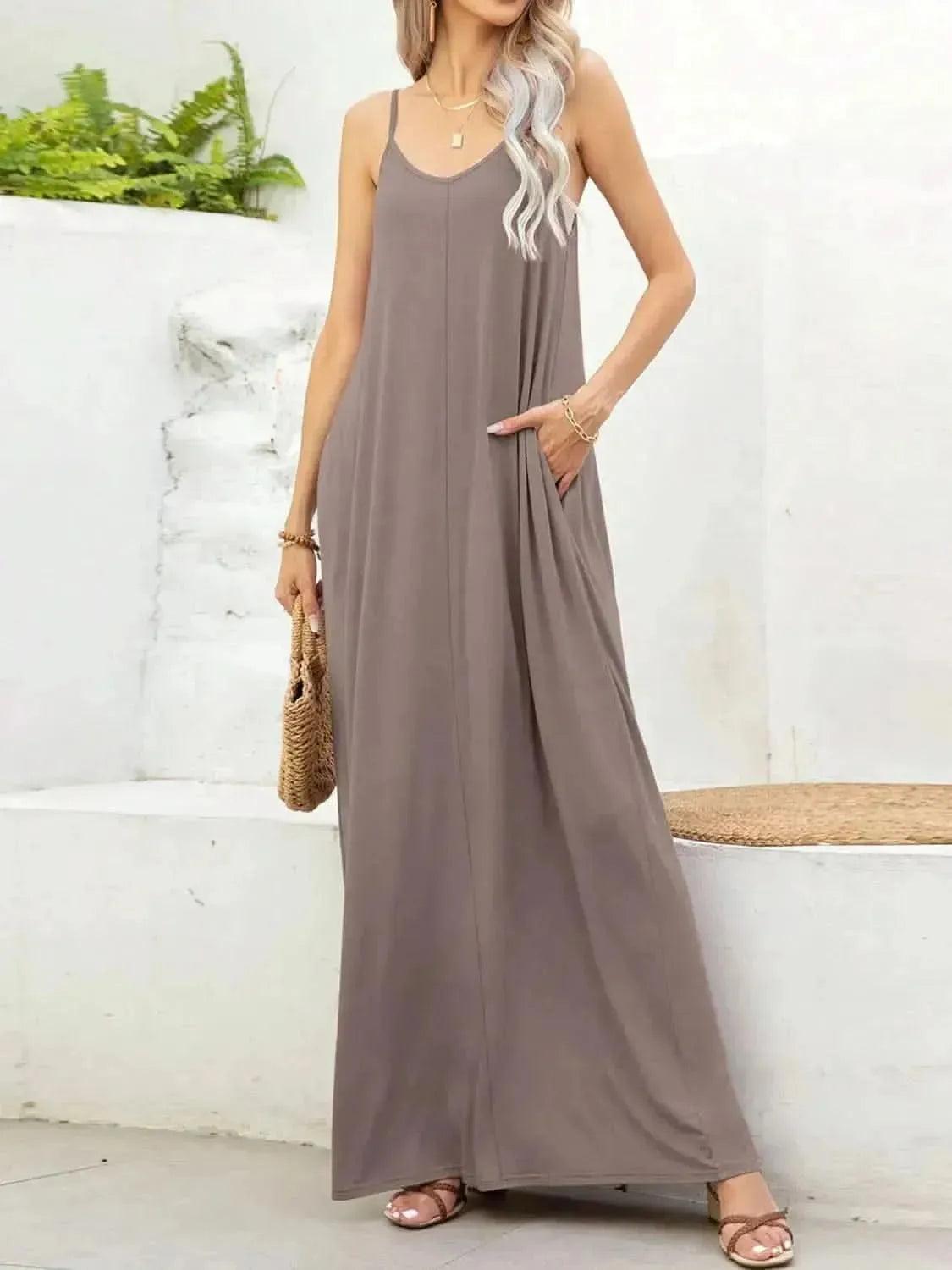 V-Neck Maxi Cami Dress with Pockets - Bad Moms Club