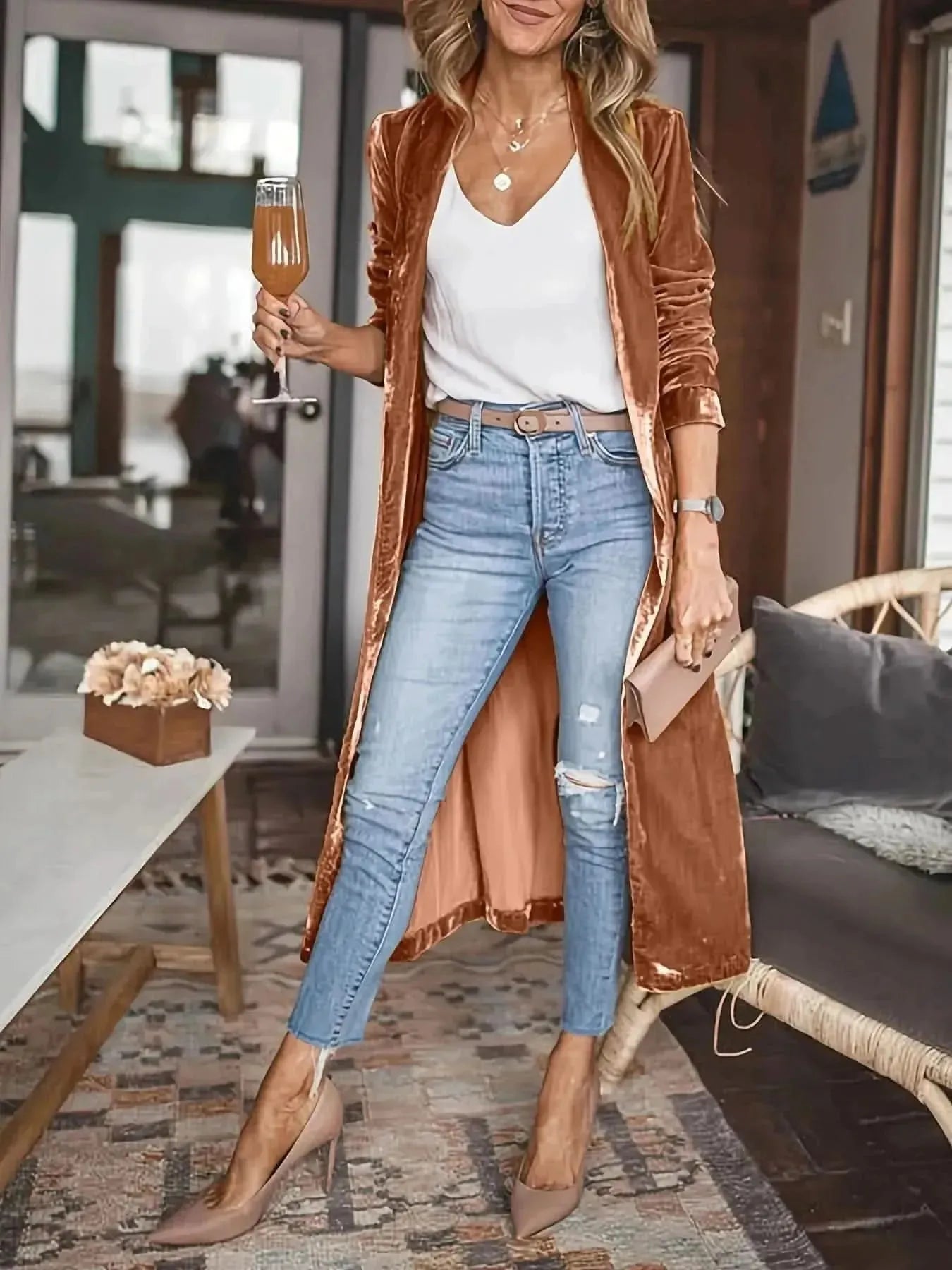 Open Front Long Sleeve Coat - Bad Moms Club