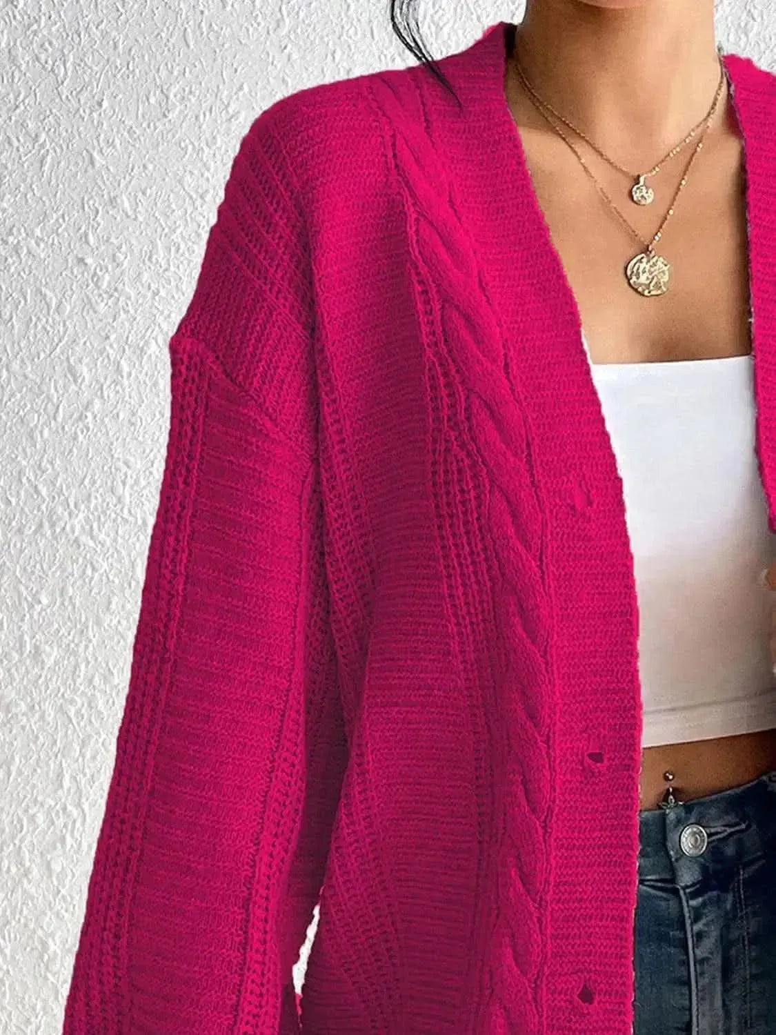 Cable-Knit Button Down Cardigan - Bad Moms Club