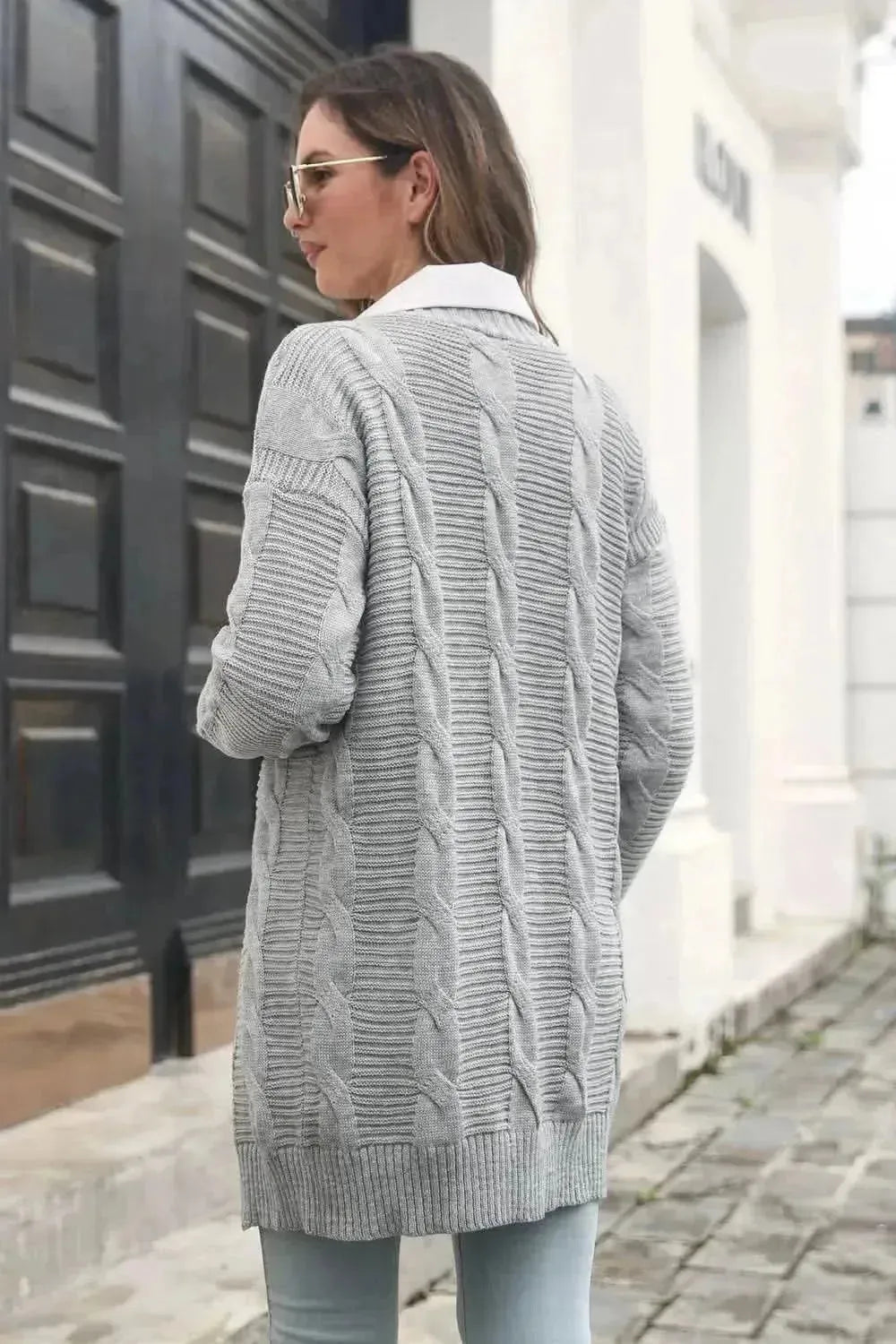 Open Front Cable-Knit Cardigan - Bad Moms Club