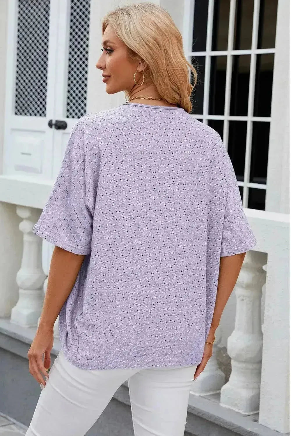 Eyelet Open Front Half Sleeve Cardigan - Bad Moms Club