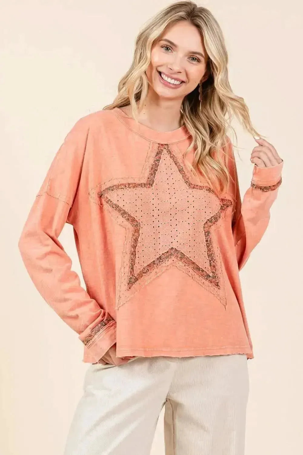Mittoshop Mineral Wash Star Patch Long Sleeve T-Shirt - Bad Moms Club