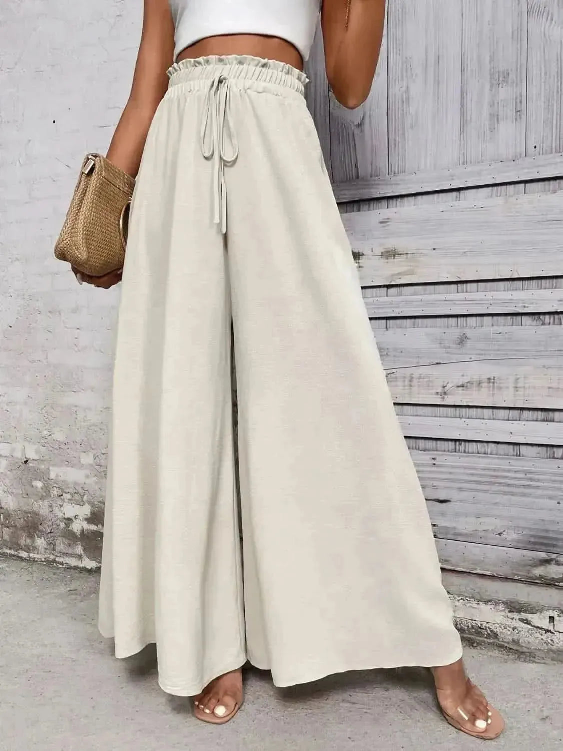 Honey Tied High Waist Wide Leg Pants - Bad Moms Club