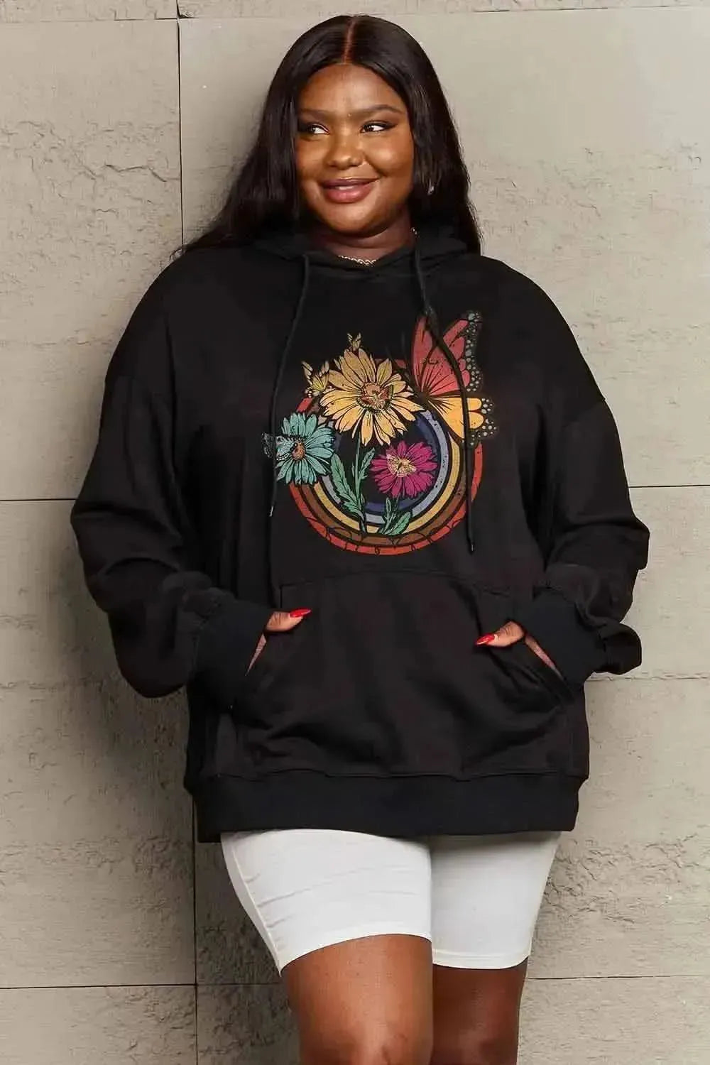 Simply Love Simply Love Full Size Butterfly and Flower Graphic Hoodie - Bad Moms Club