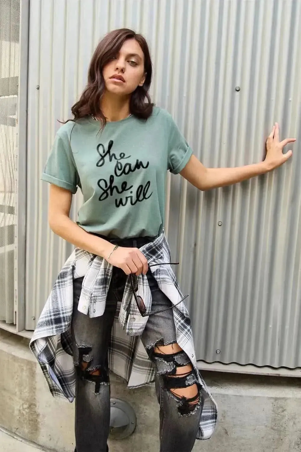 Simply Love Full Size SHE CAN SHE WILL Short Sleeve T-Shirt - Bad Moms Club