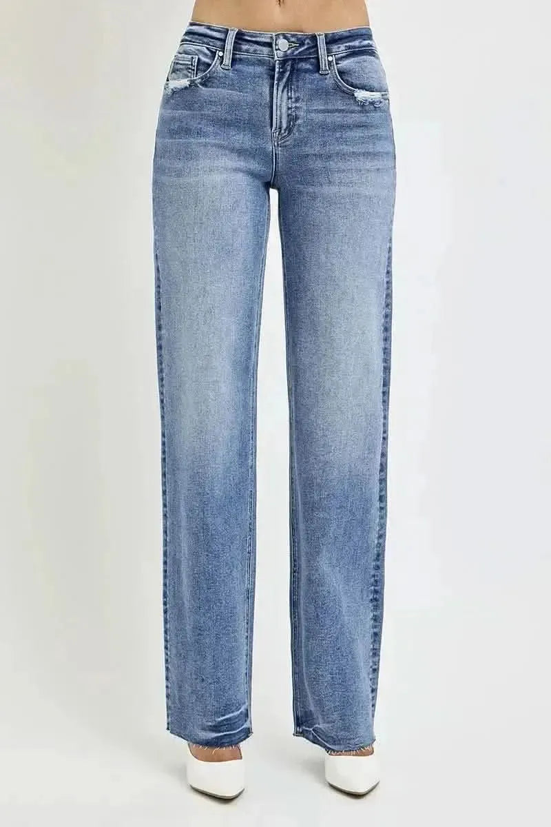 RISEN Full Size High Rise Straight Leg Jeans with Pockets - Bad Moms Club
