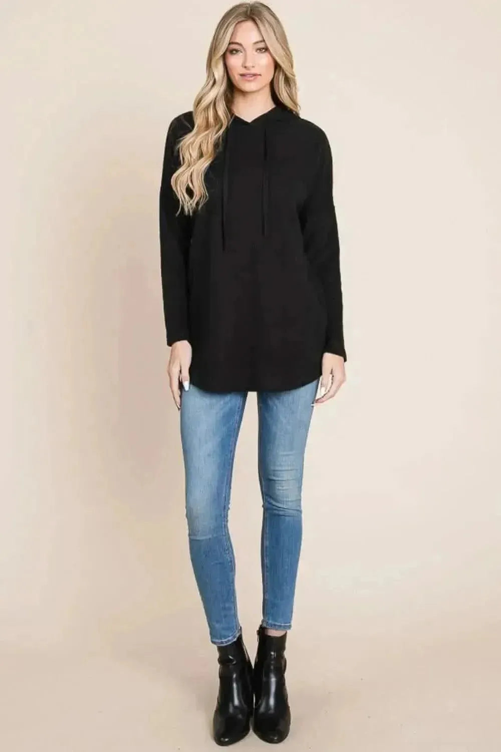 BOMBOM Contrast Drawstring Drop Shoulder Knit Hoodie - Bad Moms Club