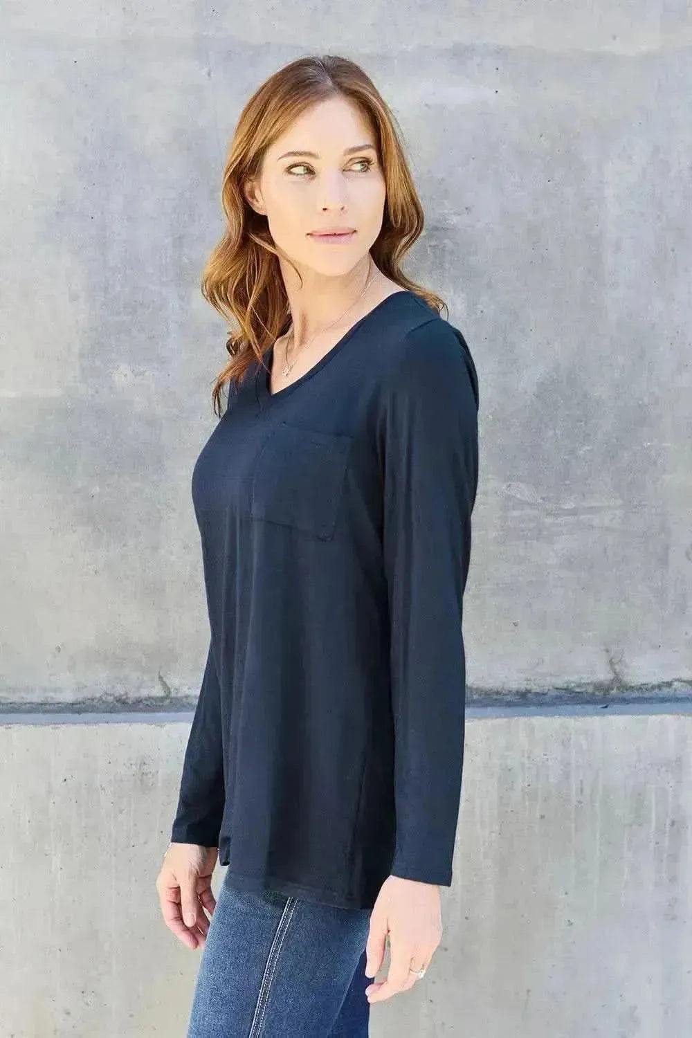 Basic Bae Full Size V-Neck Long Sleeve Top - Bad Moms Club