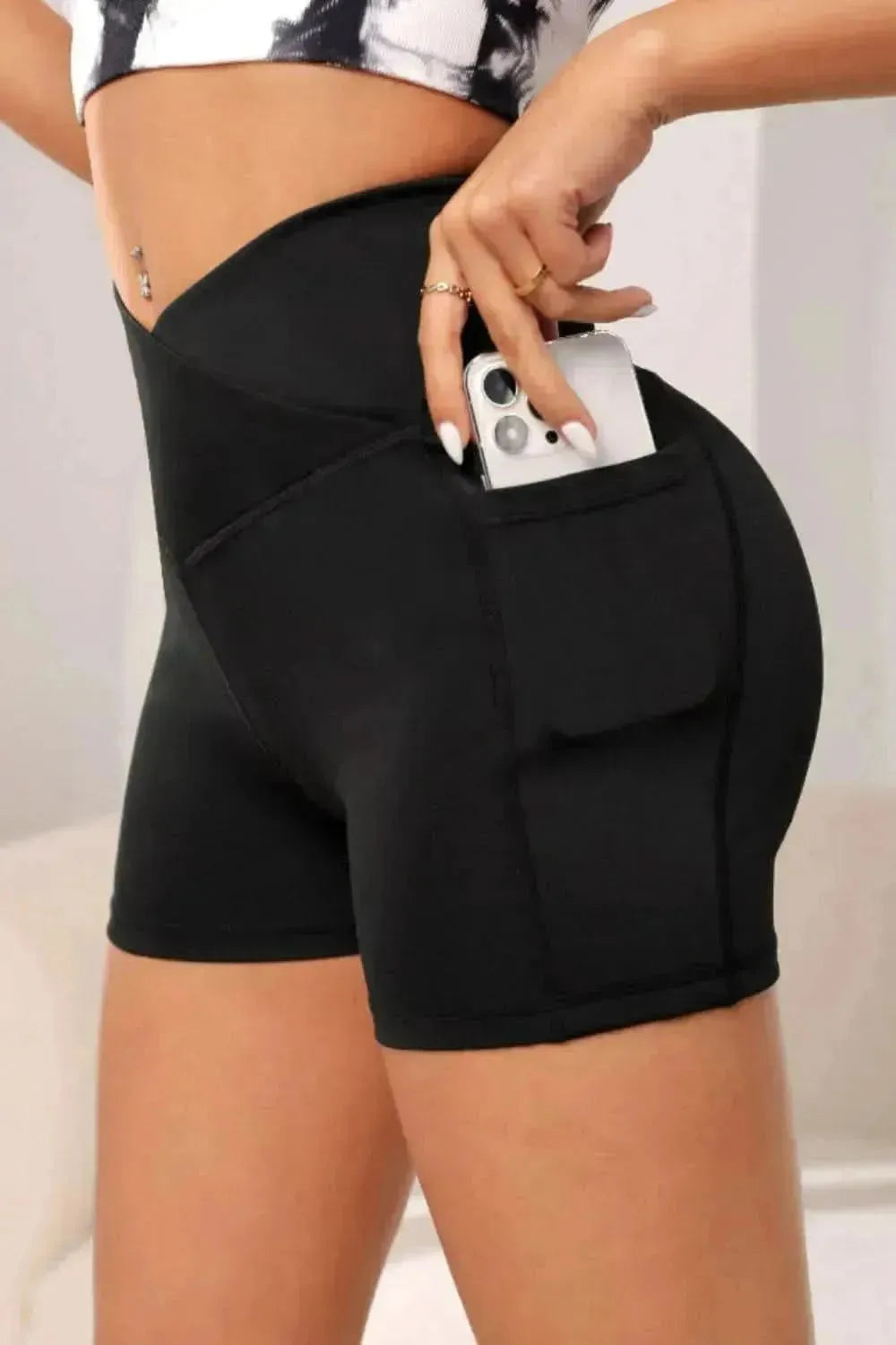 Wide Waistband Active Shorts with Pocket - Bad Moms Club